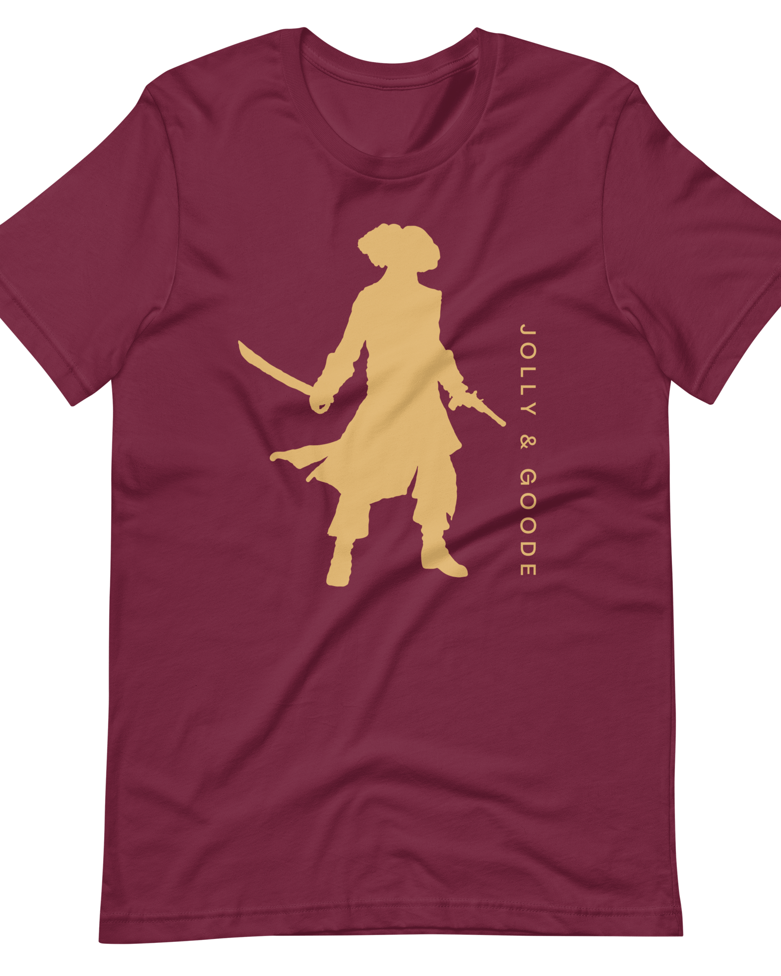 Jolly & Goode Shirts & Tops Maroon / S Jolly & Goode Gold Pirate Silhouette T-shirt Cheeky British Style