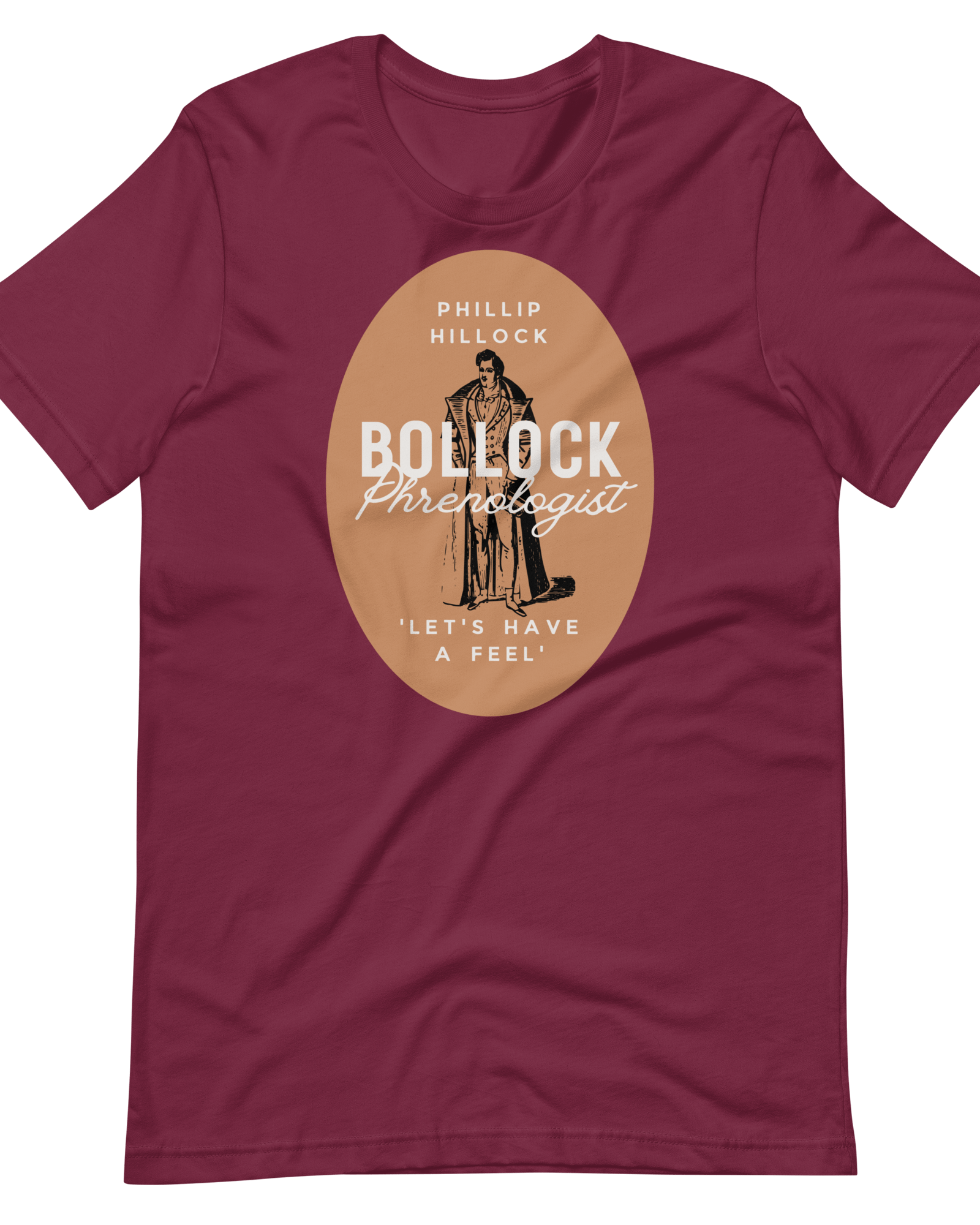 Jolly & Goode Shirts & Tops Maroon / S Phillip Hillock Bollock Phrenologist T-shirt Cheeky British Style