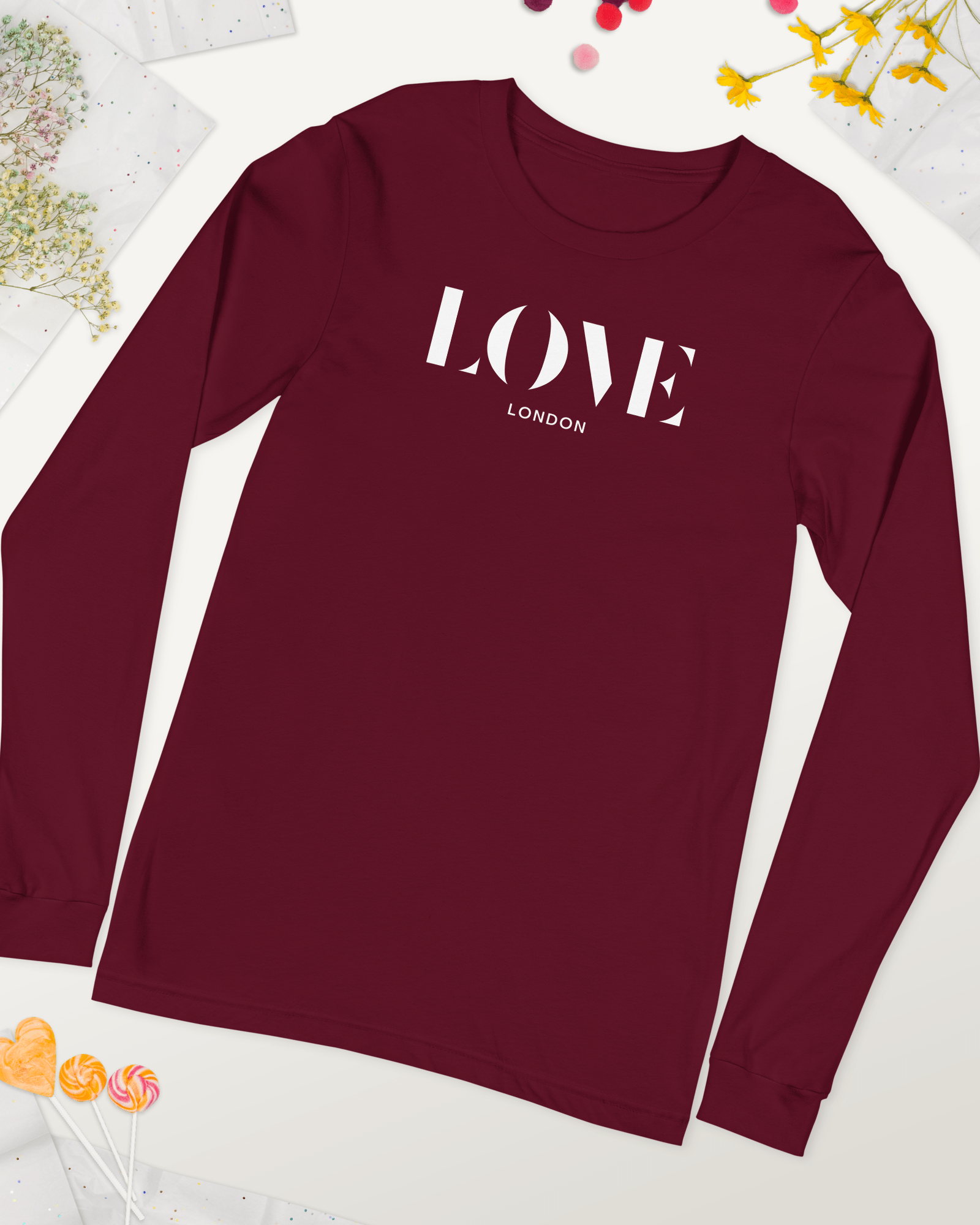 Jolly & Goode Shirts & Tops Maroon / XS Love London Long Sleeve Shirt Cheeky British Style
