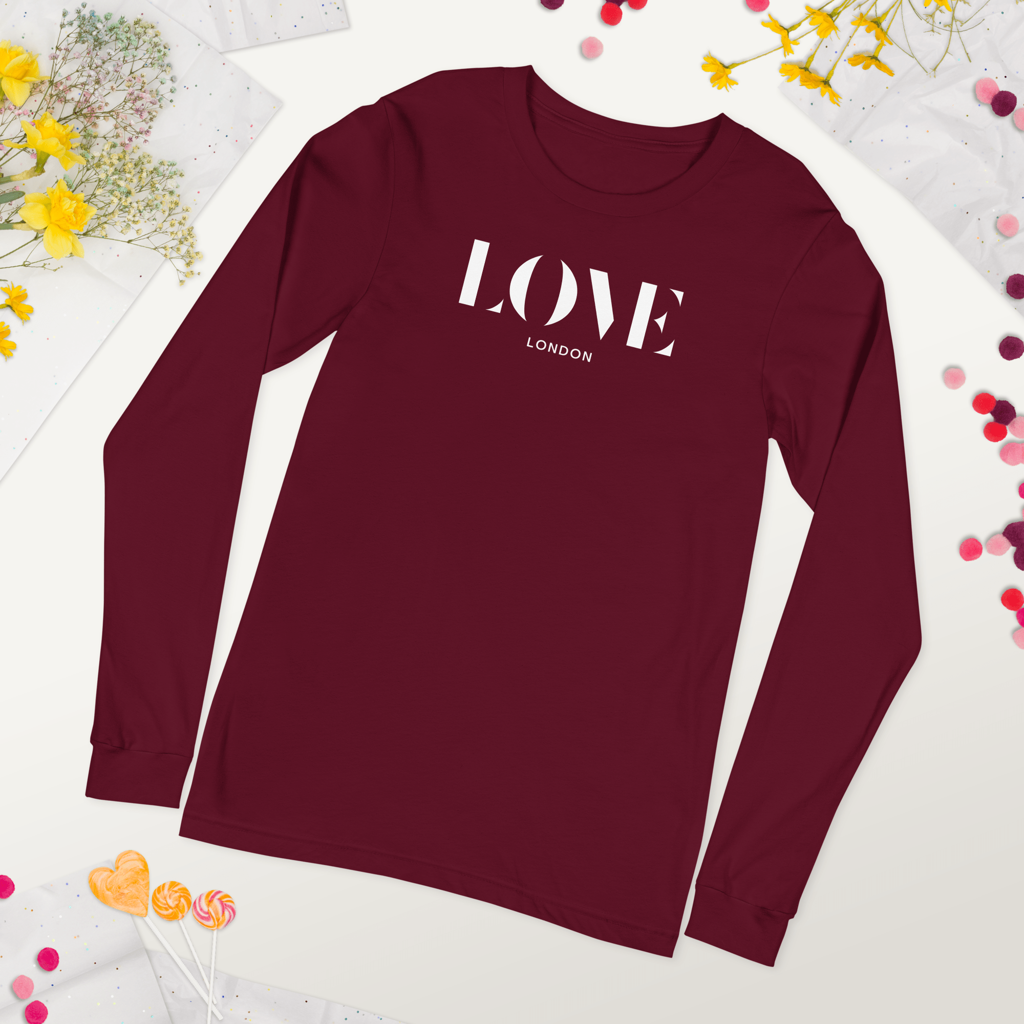 Jolly & Goode Shirts & Tops Maroon / XS Love London Long Sleeve Shirt Cheeky British Style