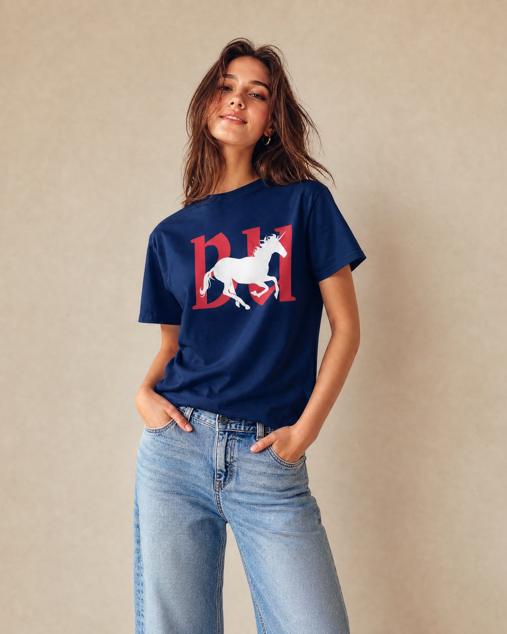Jolly & Goode Shirts & Tops Navy / S British Unicorn | Galloping | Garment-dyed Tee Cheeky British Style