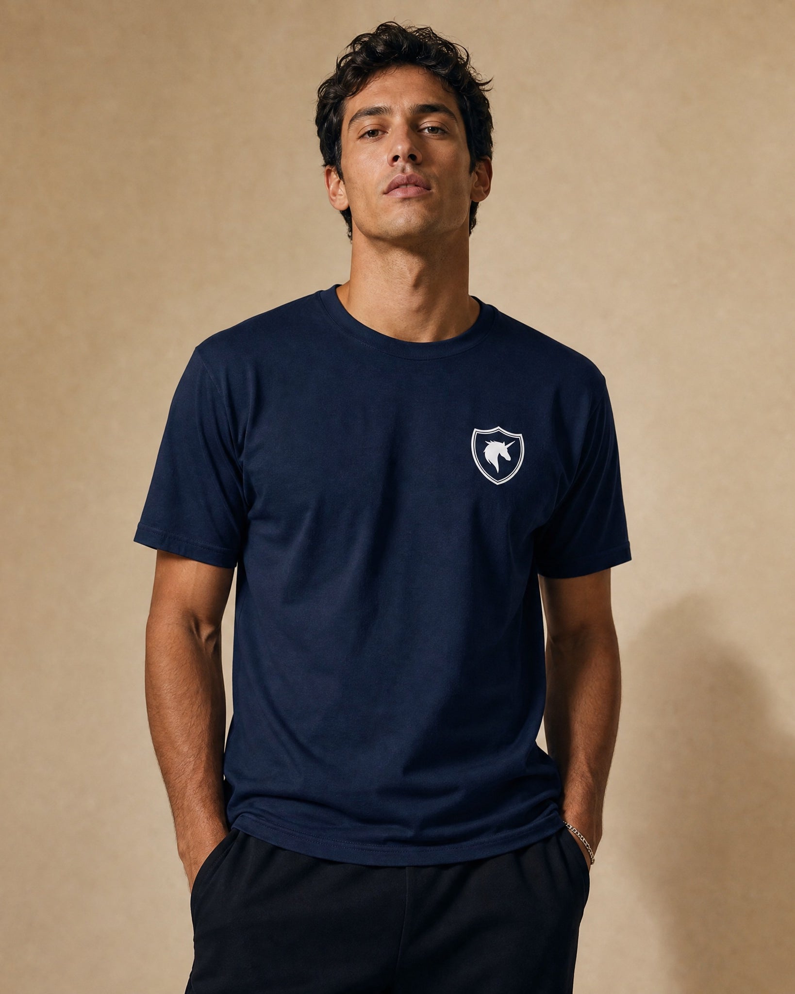 Jolly & Goode Shirts & Tops Navy / S British Unicorn Shield Tee | Left Chest Cheeky British Style