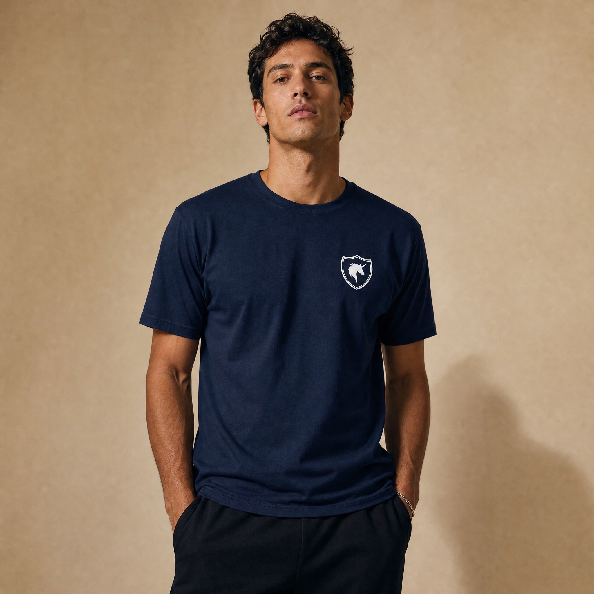 Jolly & Goode Shirts & Tops Navy / S British Unicorn Shield Tee | Left Chest Cheeky British Style