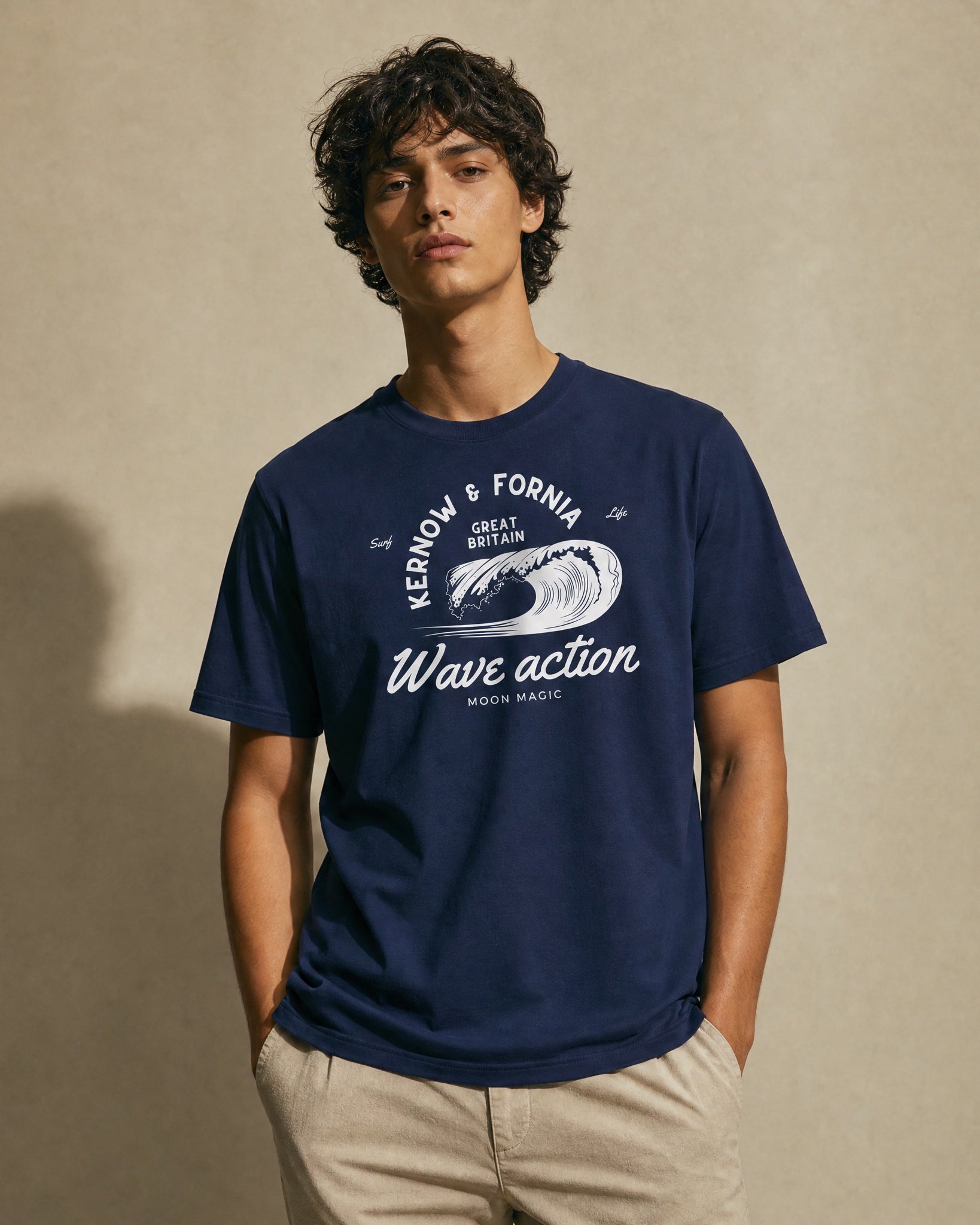 Jolly & Goode Shirts & Tops Navy / S Kernow & Fornia Great Britain Wave Action T-shirt Cheeky British Style