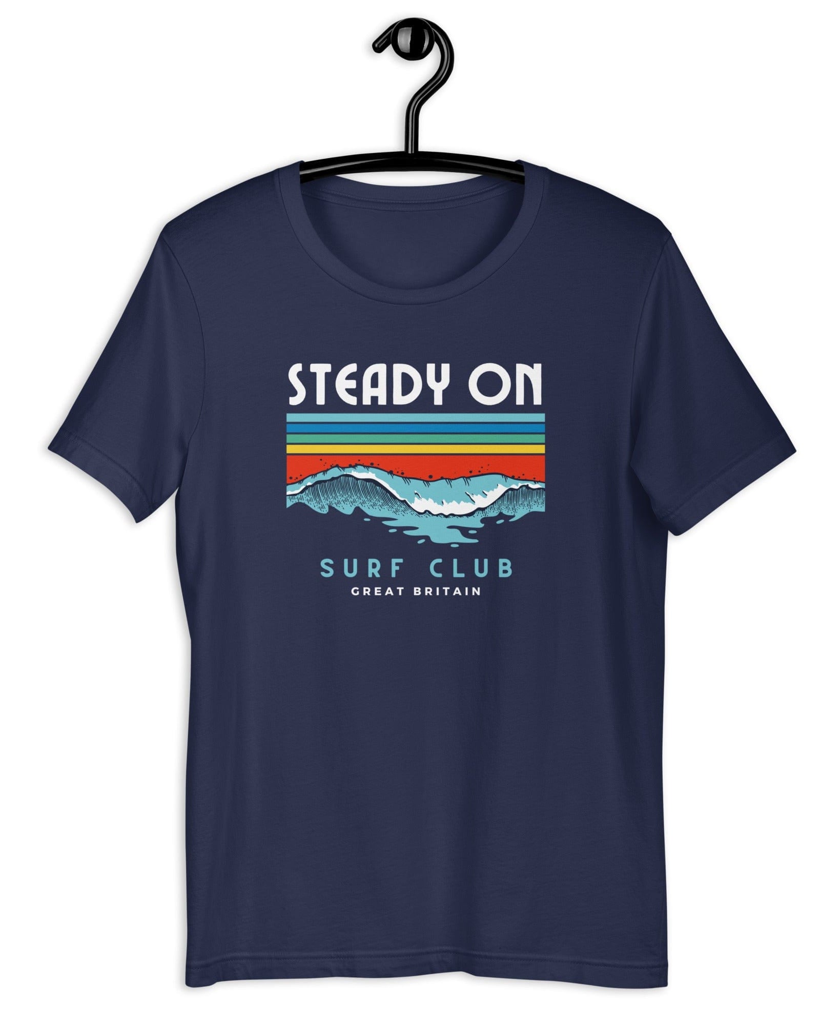 Jolly & Goode Shirts & Tops Navy / S Steady On Surf Club Great Britain 70s Wave T-shirt Cheeky British Style