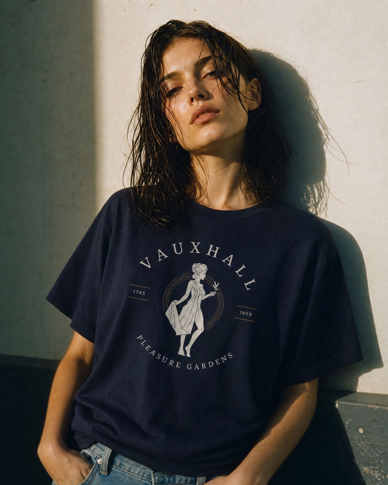 Jolly & Goode Shirts & Tops Navy / S Vauxhall Pleasure Gardens | Women's Relaxed T-Shirt Cheeky British Style