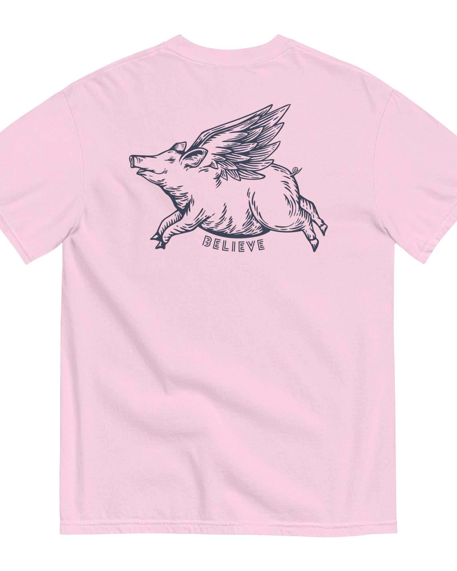 Jolly & Goode Shirts & Tops Orchid / S Oliver Jolly 'Believe' Flying Pig T-shirt | When pigs fly | Garment-dyed heavyweight cotton | Unisex Cheeky British Style