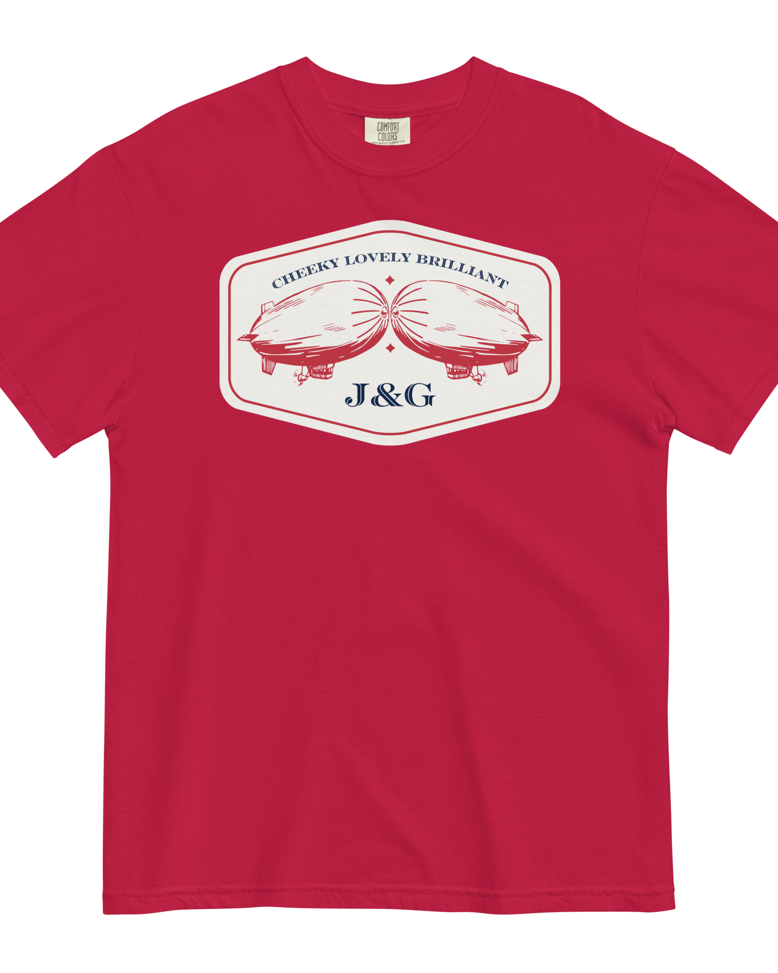 Jolly & Goode Shirts & Tops Red / S Cheeky Lovely Brilliant Airships T-shirt | Garment-Dyed Heavyweight Cotton Cheeky British Style