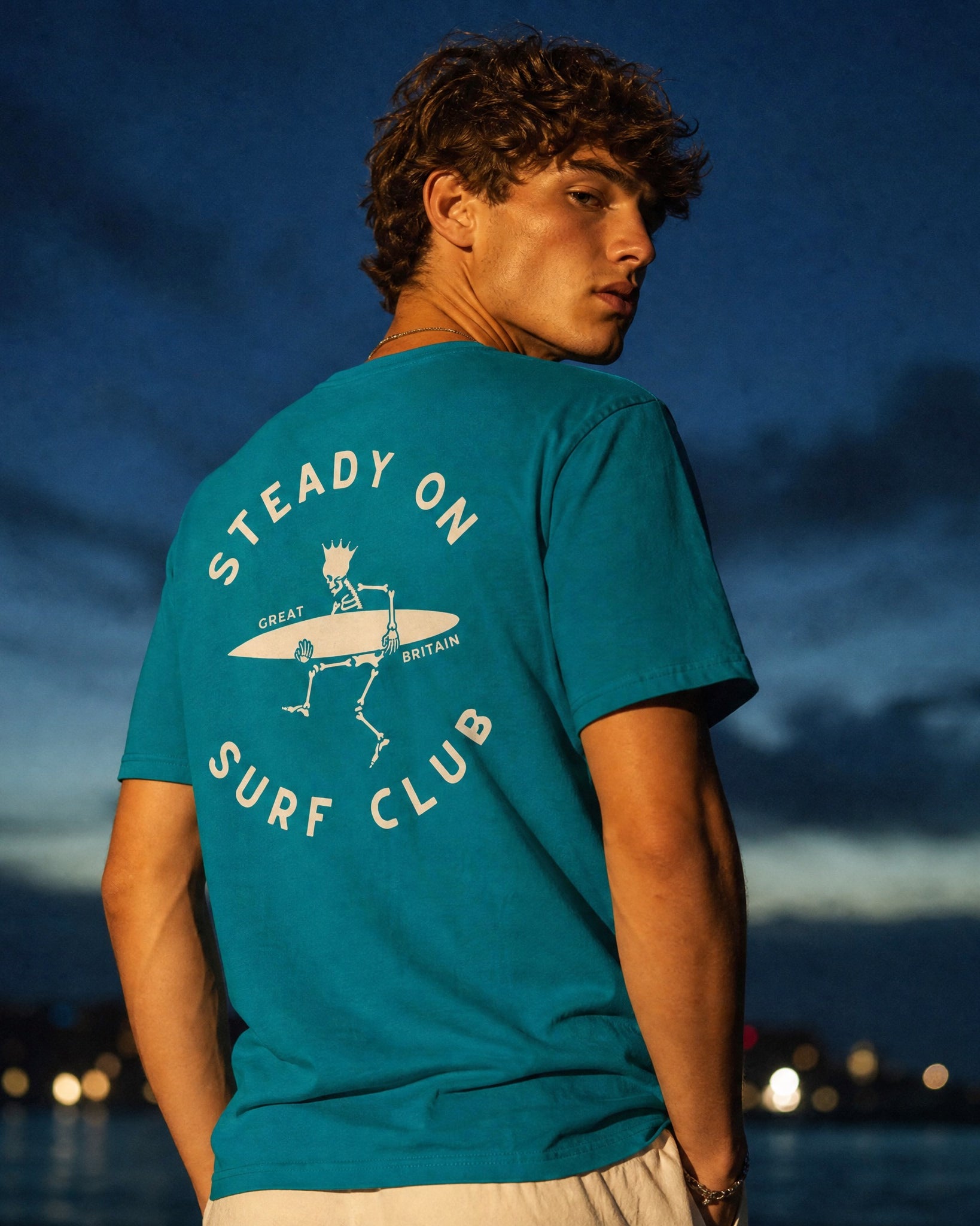 Jolly & Goode Shirts & Tops Tropical Blue / S Steady On Surf Club Skeleton King Tee Cheeky British Style