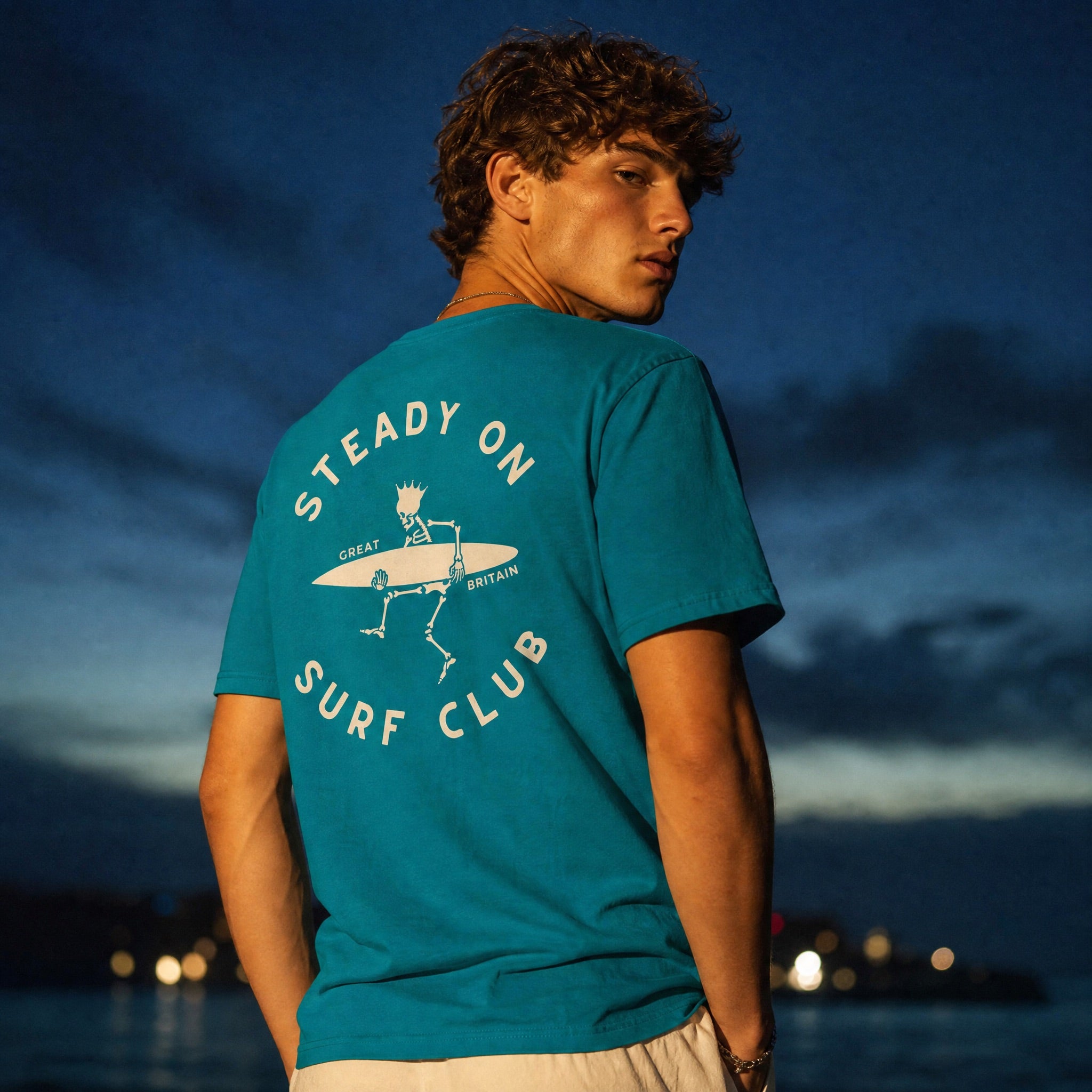Jolly & Goode Shirts & Tops Tropical Blue / S Steady On Surf Club Skeleton King Tee Cheeky British Style