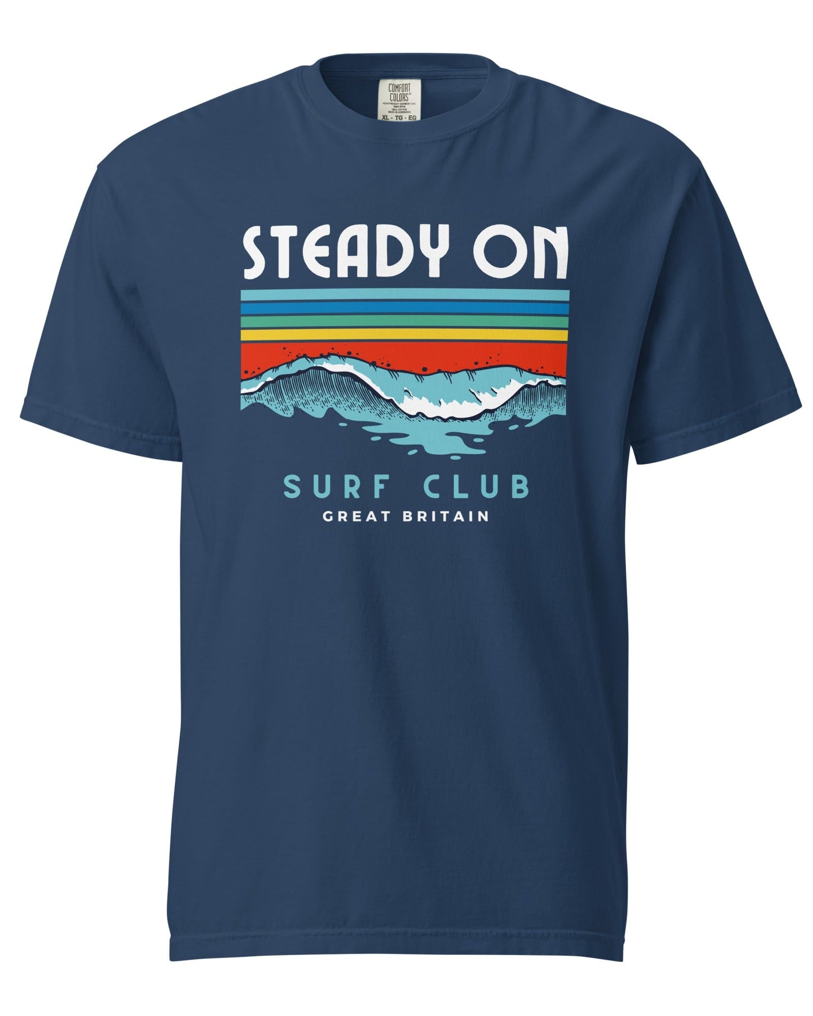 Jolly & Goode Shirts & Tops True Navy / S Steady On Surf Club Great Britain | Big Wave | Garment-dyed Heavyweight T-shirt Cheeky British Style