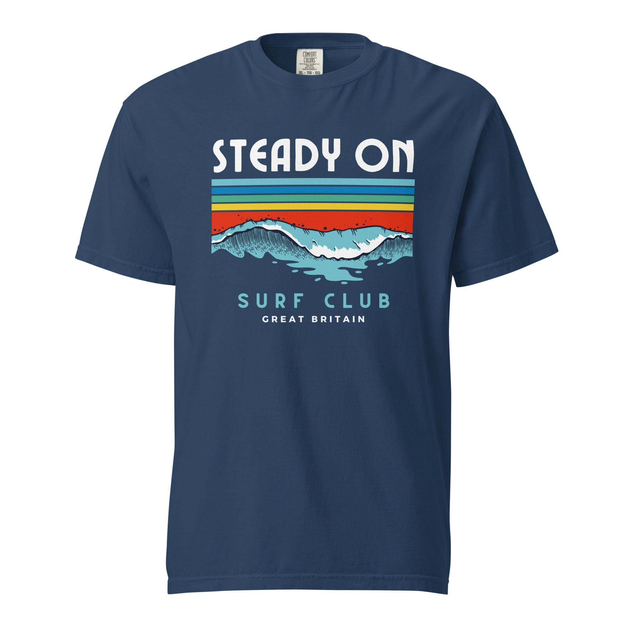 Jolly & Goode Shirts & Tops True Navy / S Steady On Surf Club Great Britain | Big Wave | Garment-dyed Heavyweight T-shirt Cheeky British Style