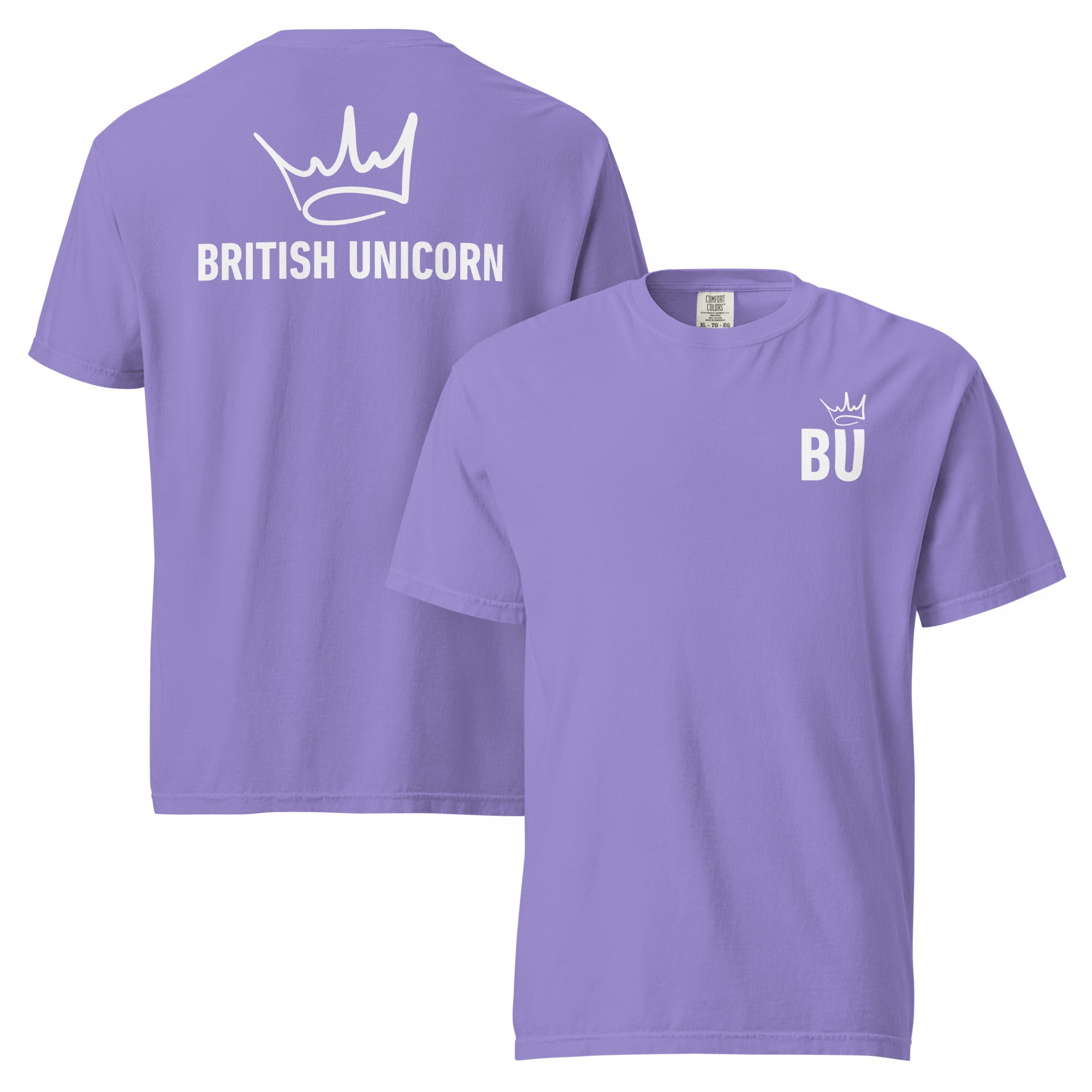 Jolly & Goode Shirts & Tops Violet / S British Unicorn | BU Crown | Garment-dyed Heavyweight Tee Cheeky British Style