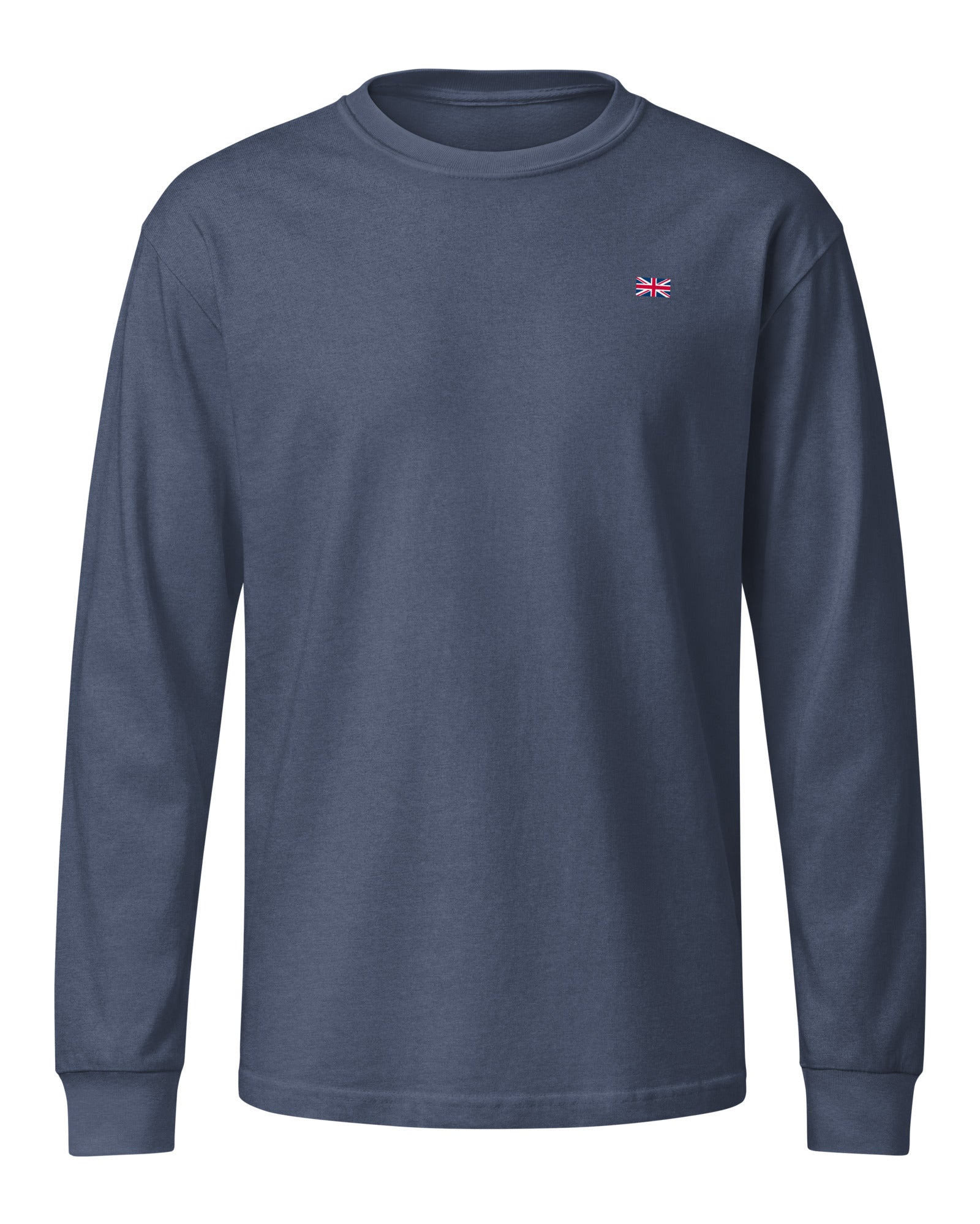 Jolly & Goode Subtle Union Jack Long Sleeve Tee | Garment Dyed Cheeky British Style