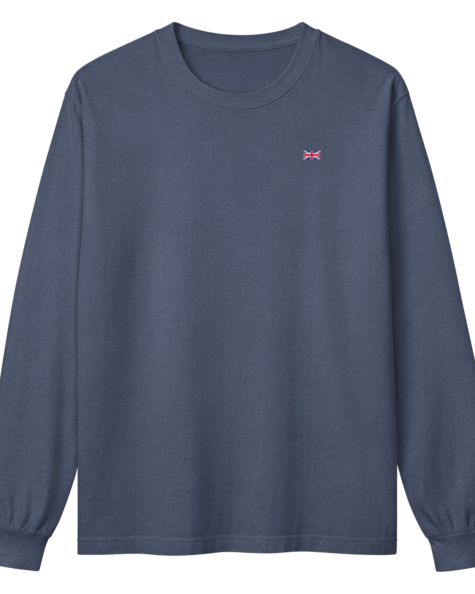 Jolly & Goode Subtle Union Jack Long Sleeve Tee | Garment Dyed Cheeky British Style