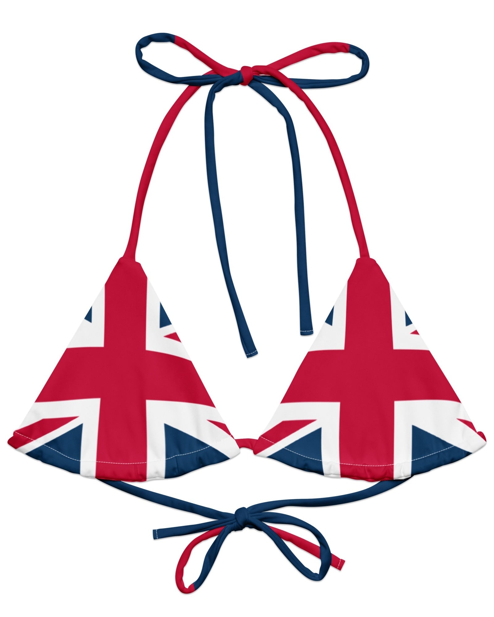 Jolly & Goode Swimwear 2XS Union Jack String Bikini Top | Red and Blue Strings | Removable Padding Cheeky British Style