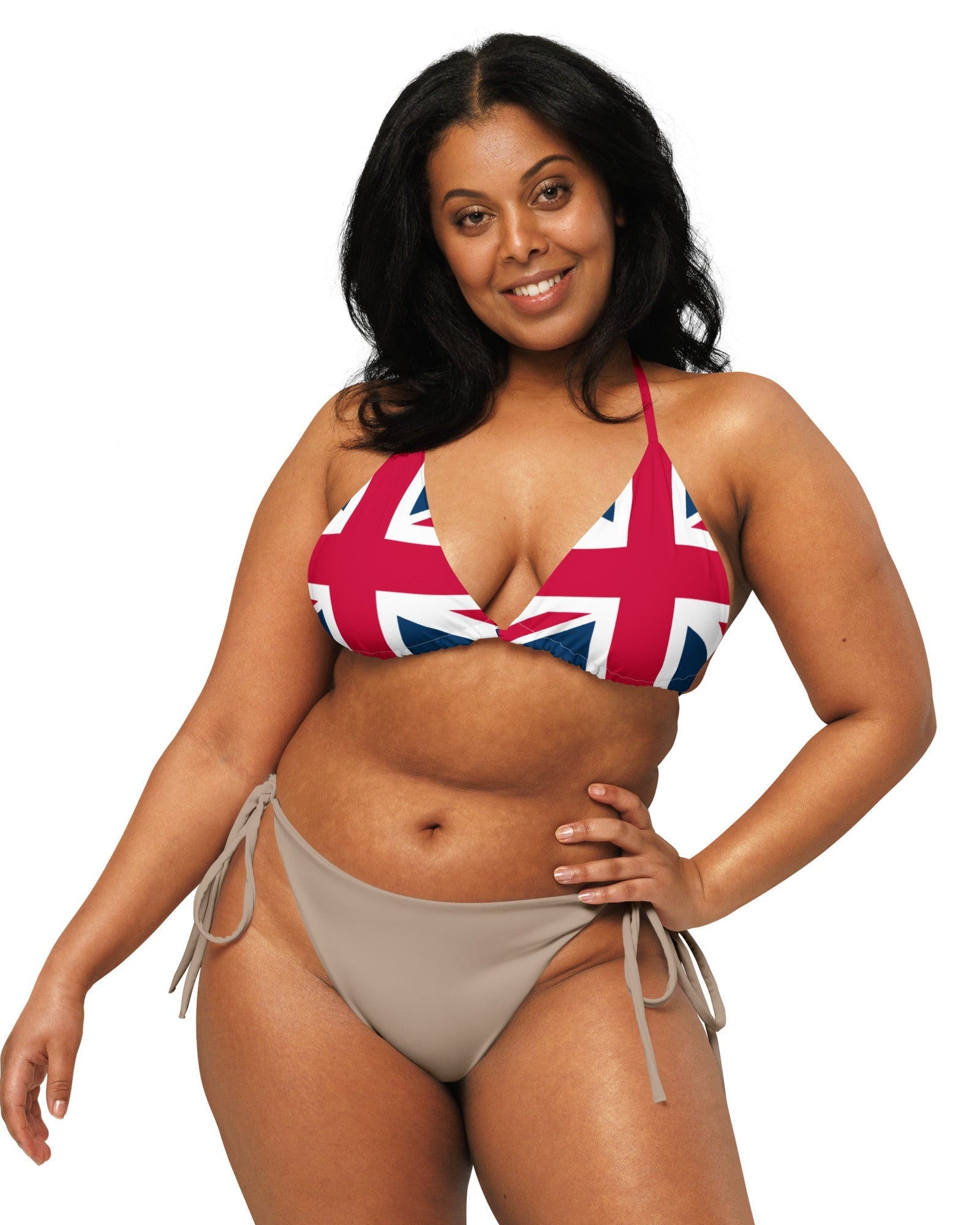 Jolly & Goode Swimwear Union Jack String Bikini Top | Red and Blue Strings | Removable Padding Cheeky British Style