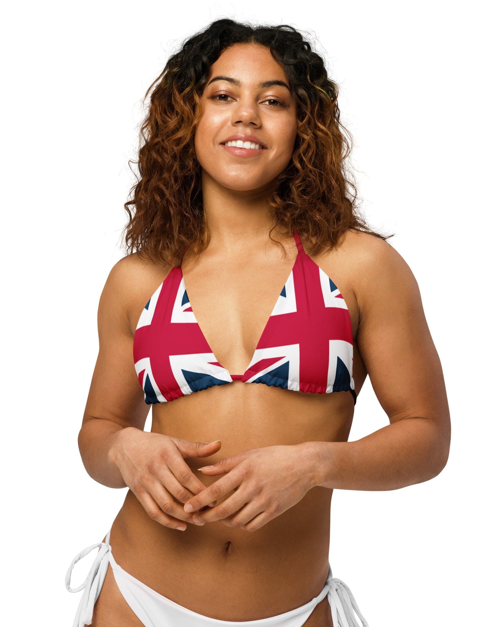 Jolly & Goode Swimwear Union Jack String Bikini Top | Red and Blue Strings | Removable Padding Cheeky British Style