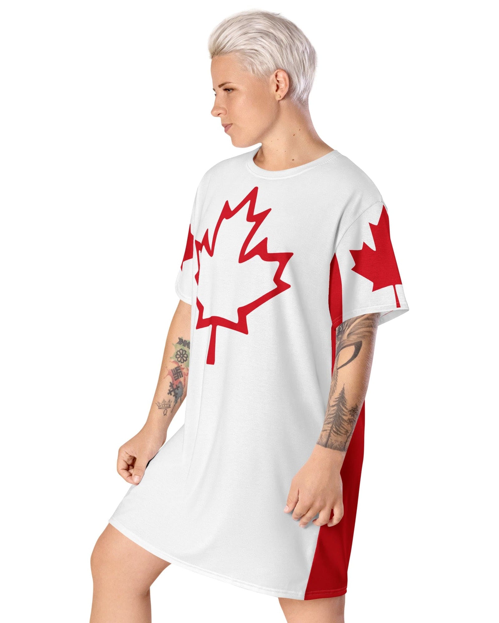 Jolly & Goode T-shirt Dress Oh Canada T-shirt Dress | Canadian Flag Dress | Canadian Flag Sleeves Cheeky British Style