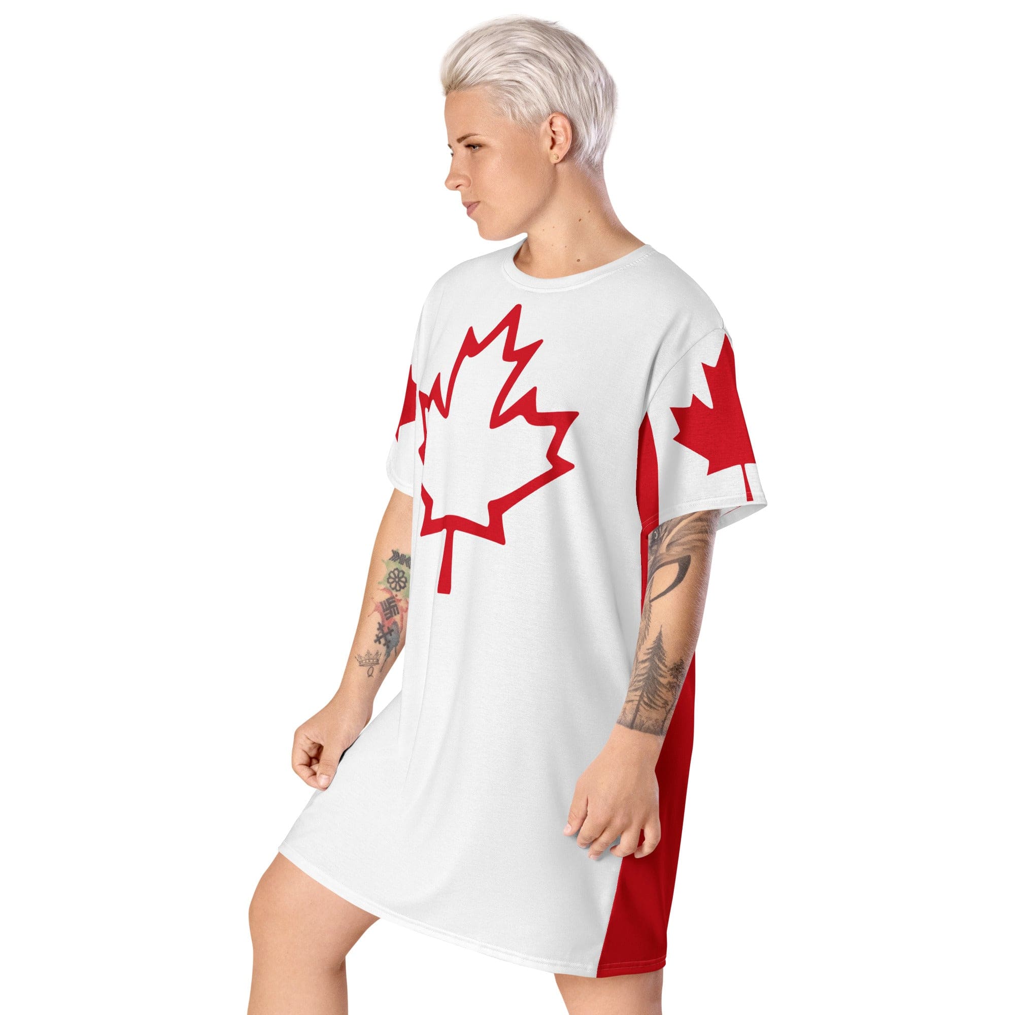 Jolly & Goode T-shirt Dress Oh Canada T-shirt Dress | Canadian Flag Dress | Canadian Flag Sleeves Cheeky British Style