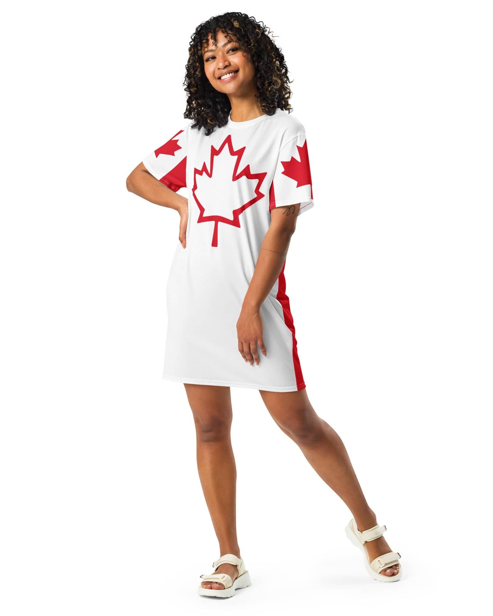 Jolly & Goode T-shirt Dress Oh Canada T-shirt Dress | Canadian Flag Dress | Canadian Flag Sleeves Cheeky British Style