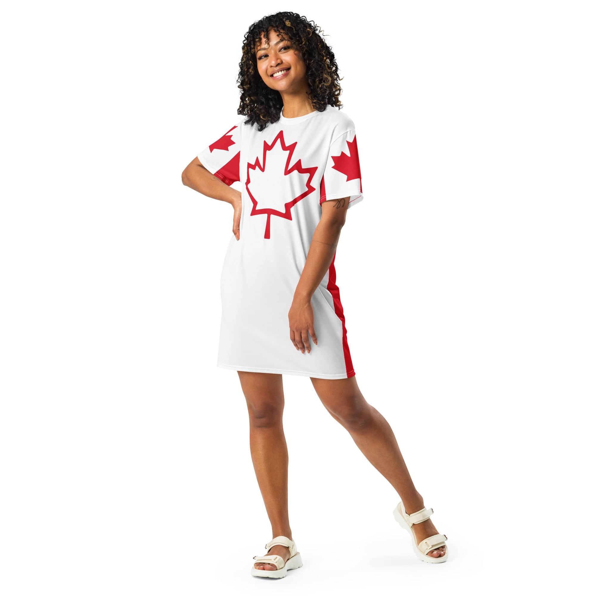 Jolly & Goode T-shirt Dress Oh Canada T-shirt Dress | Canadian Flag Dress | Canadian Flag Sleeves Cheeky British Style