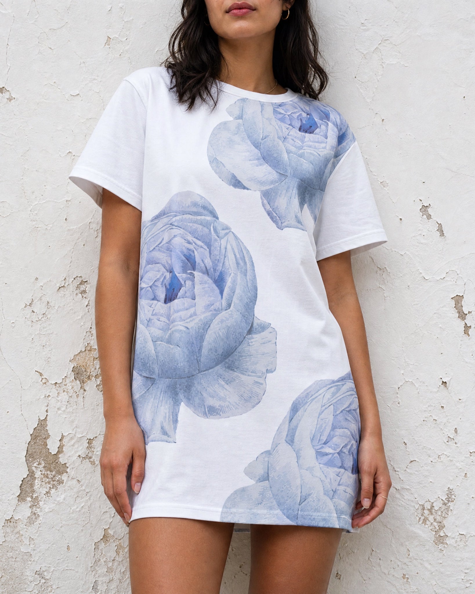 Jolly & Goode T-shirt Dresses 2XS White Rose Cotton T-shirt Dress Cheeky British Style