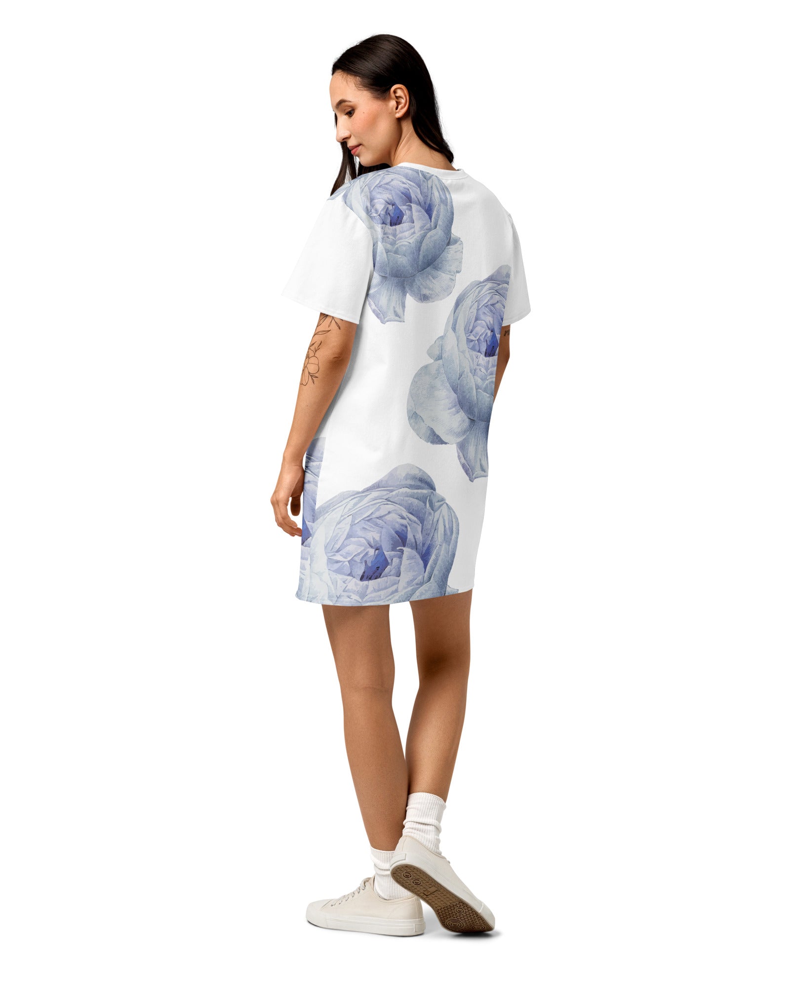 Jolly & Goode T-shirt Dresses White Rose Cotton T-shirt Dress Cheeky British Style