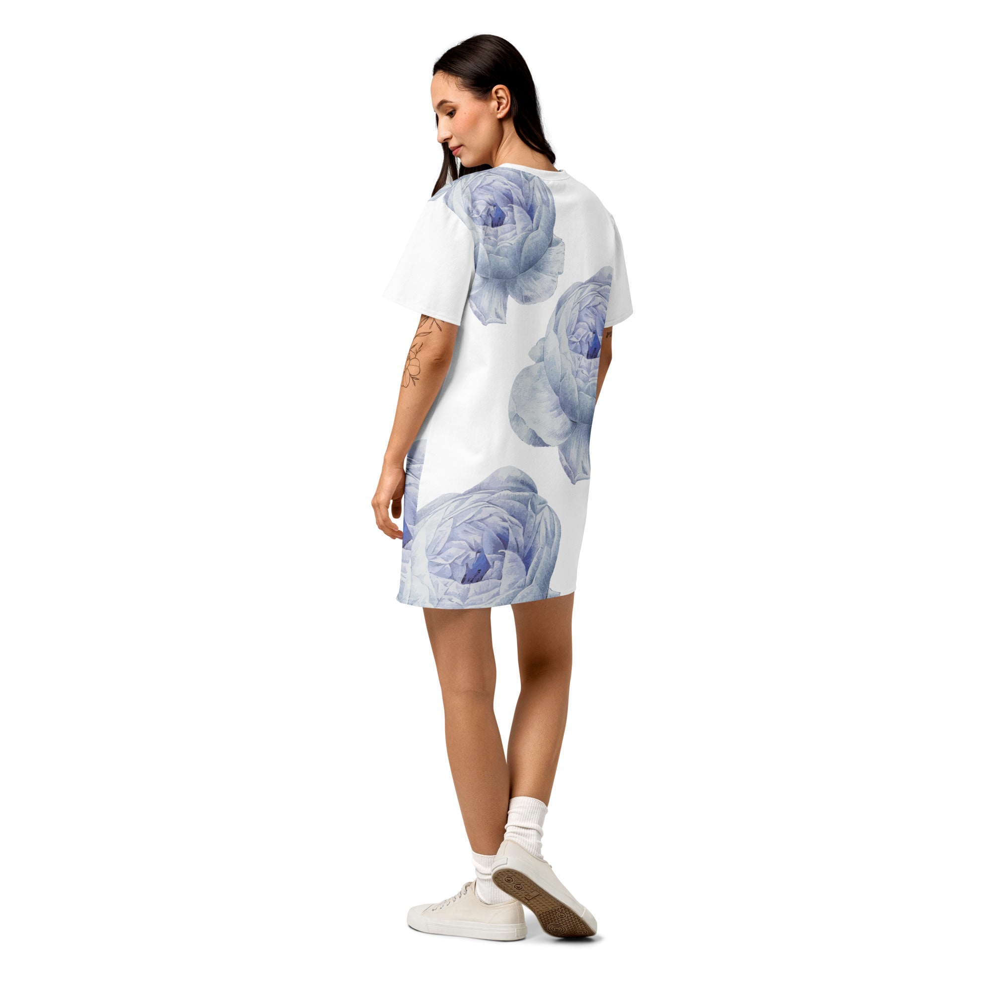 Jolly & Goode T-shirt Dresses White Rose Cotton T-shirt Dress Cheeky British Style