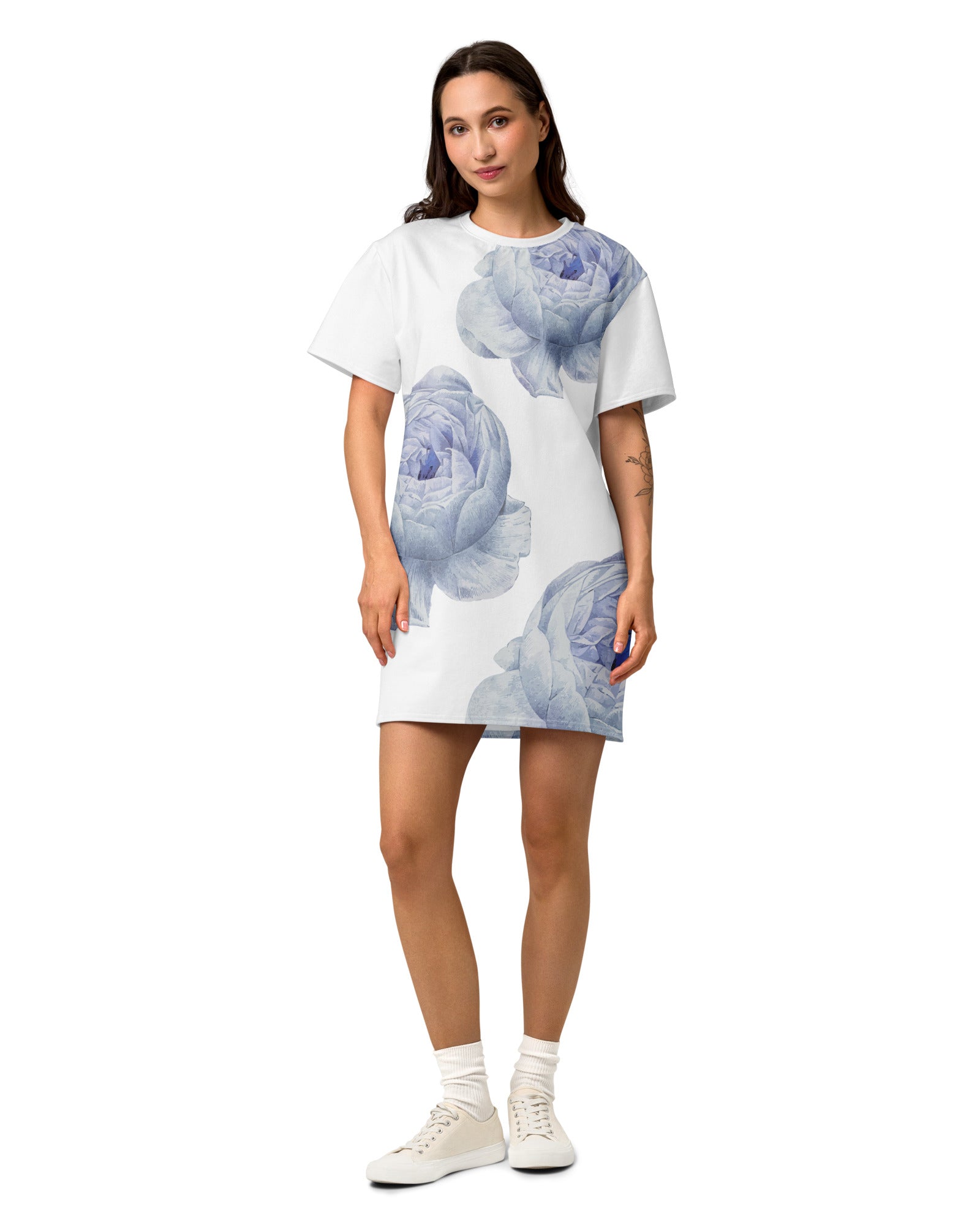 Jolly & Goode T-shirt Dresses White Rose Cotton T-shirt Dress Cheeky British Style