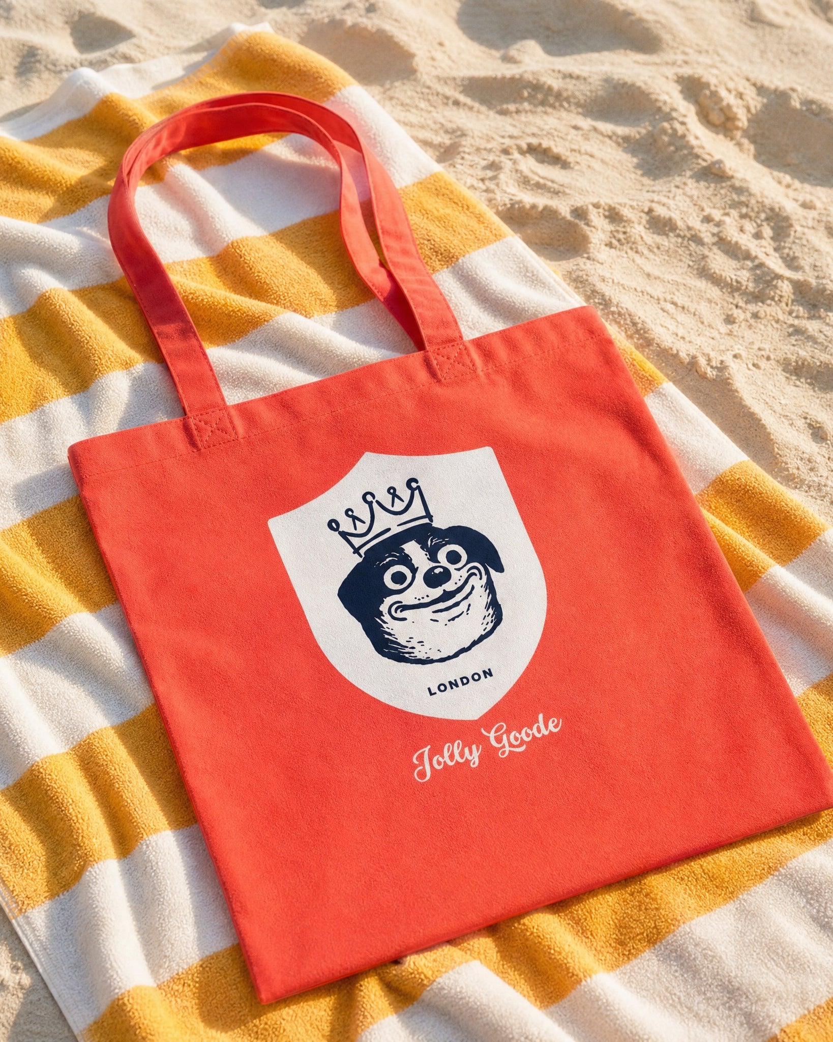 Jolly & Goode Tote Bag Coral Jolly Goode London Crowned Dog Shield Cotton Tote Cheeky British Style