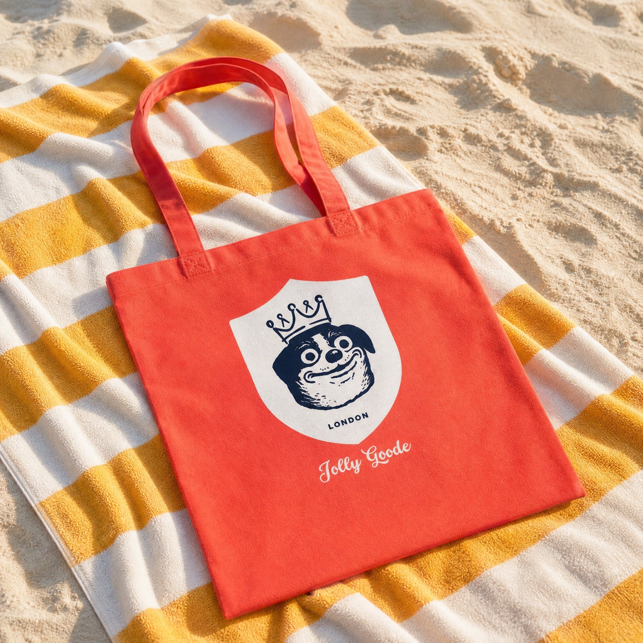 Jolly & Goode Tote Bag Coral Jolly Goode London Crowned Dog Shield Cotton Tote Cheeky British Style