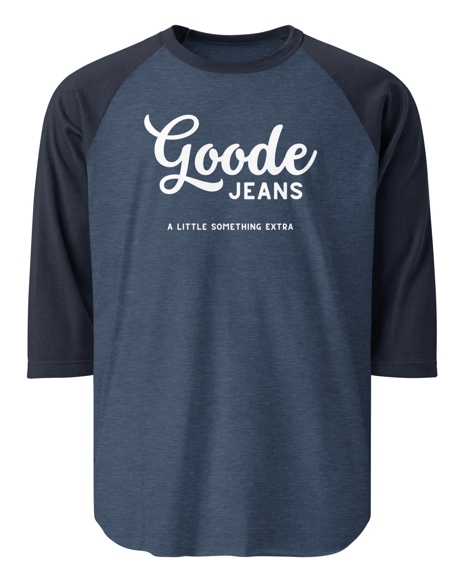Jolly & Goode unisex raglan shirts Heather Denim/Navy / XS Goode Jeans | A Little Something Extra | 3/4 Sleeve Raglan Shirt Cheeky British Style