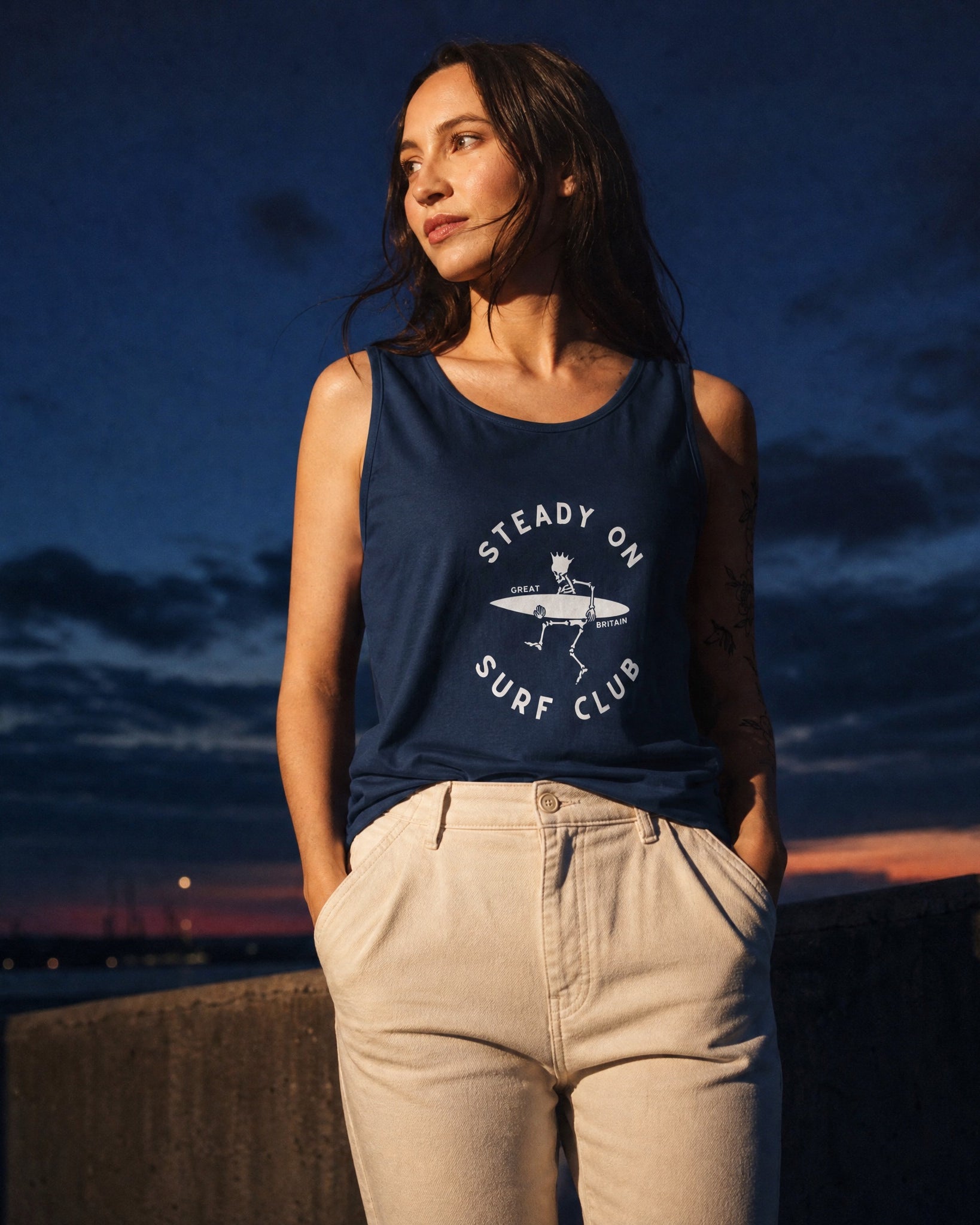 Jolly & Goode Vest True Navy / XS Steady On Surf Club Vest or Tank Top Cheeky British Style
