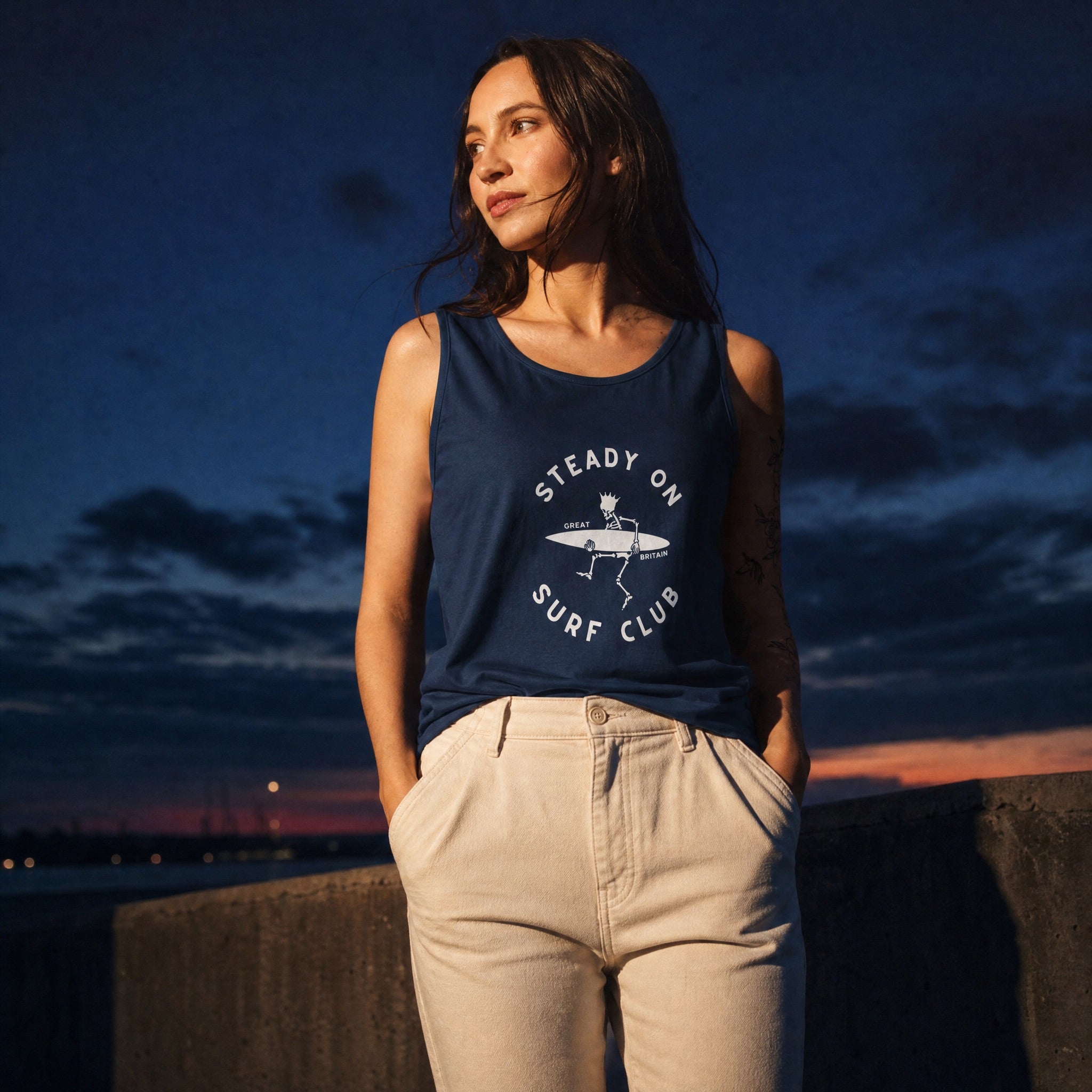 Jolly & Goode Vest True Navy / XS Steady On Surf Club Vest or Tank Top Cheeky British Style