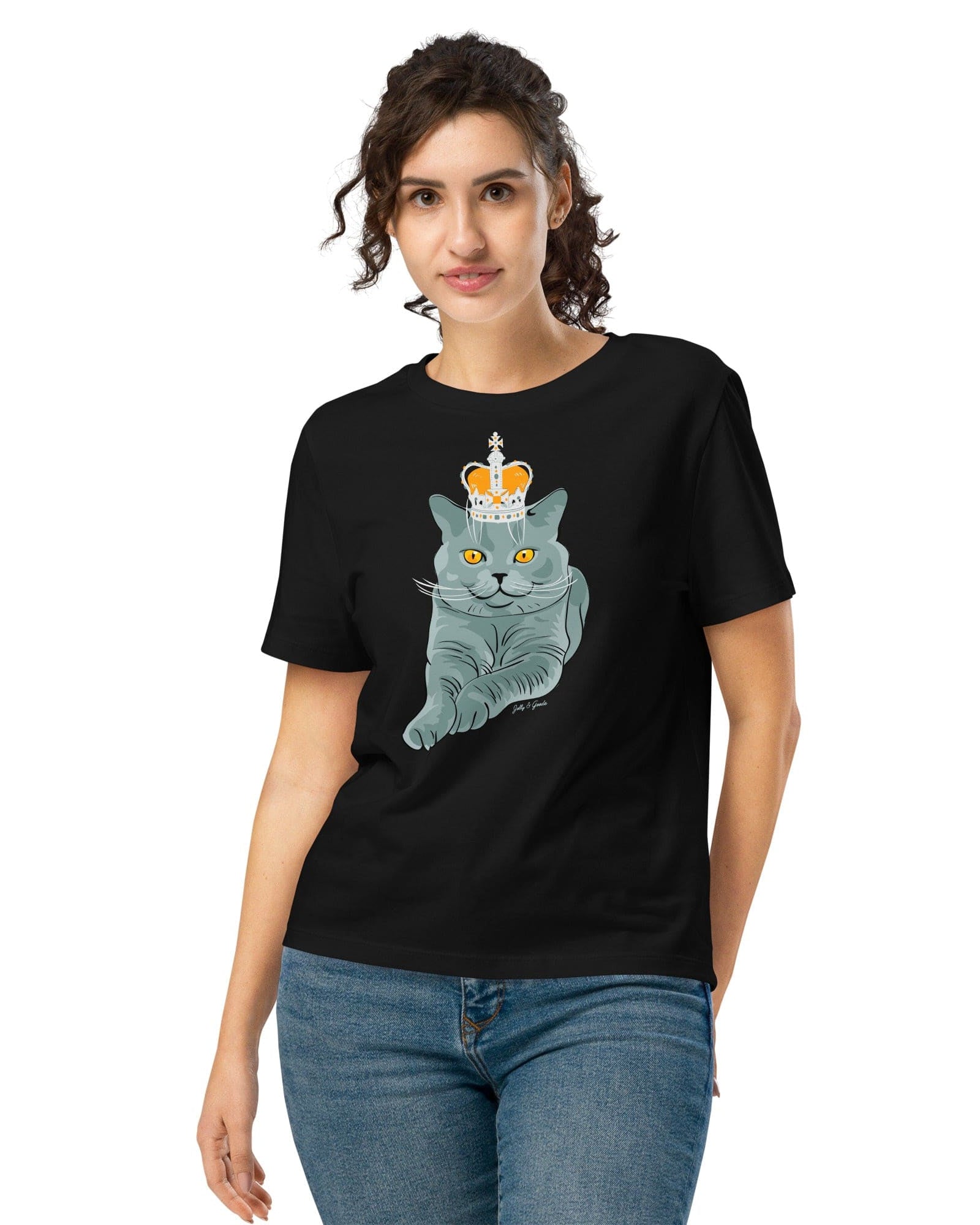 Jolly & Goode Women's Shirts Black / S Crowned British Blue Shorthair Cat T-Shirt | Women’s Organic Cotton Tee Cheeky British Style
