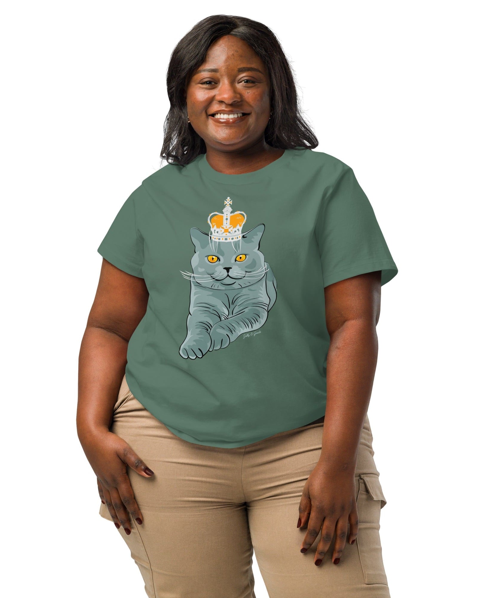 Jolly & Goode Women's Shirts Crowned British Blue Shorthair Cat T-Shirt | Women’s Organic Cotton Tee Cheeky British Style