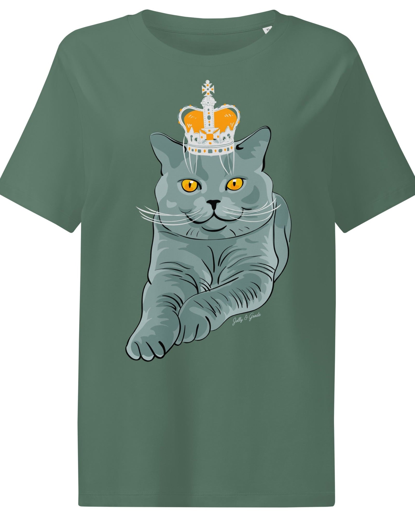 Jolly & Goode Women's Shirts Crowned British Blue Shorthair Cat T-Shirt | Women’s Organic Cotton Tee Cheeky British Style