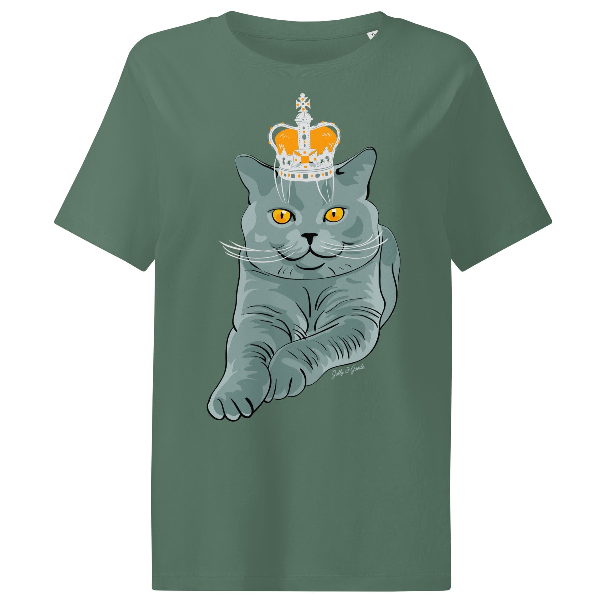 Jolly & Goode Women's Shirts Crowned British Blue Shorthair Cat T-Shirt | Women’s Organic Cotton Tee Cheeky British Style