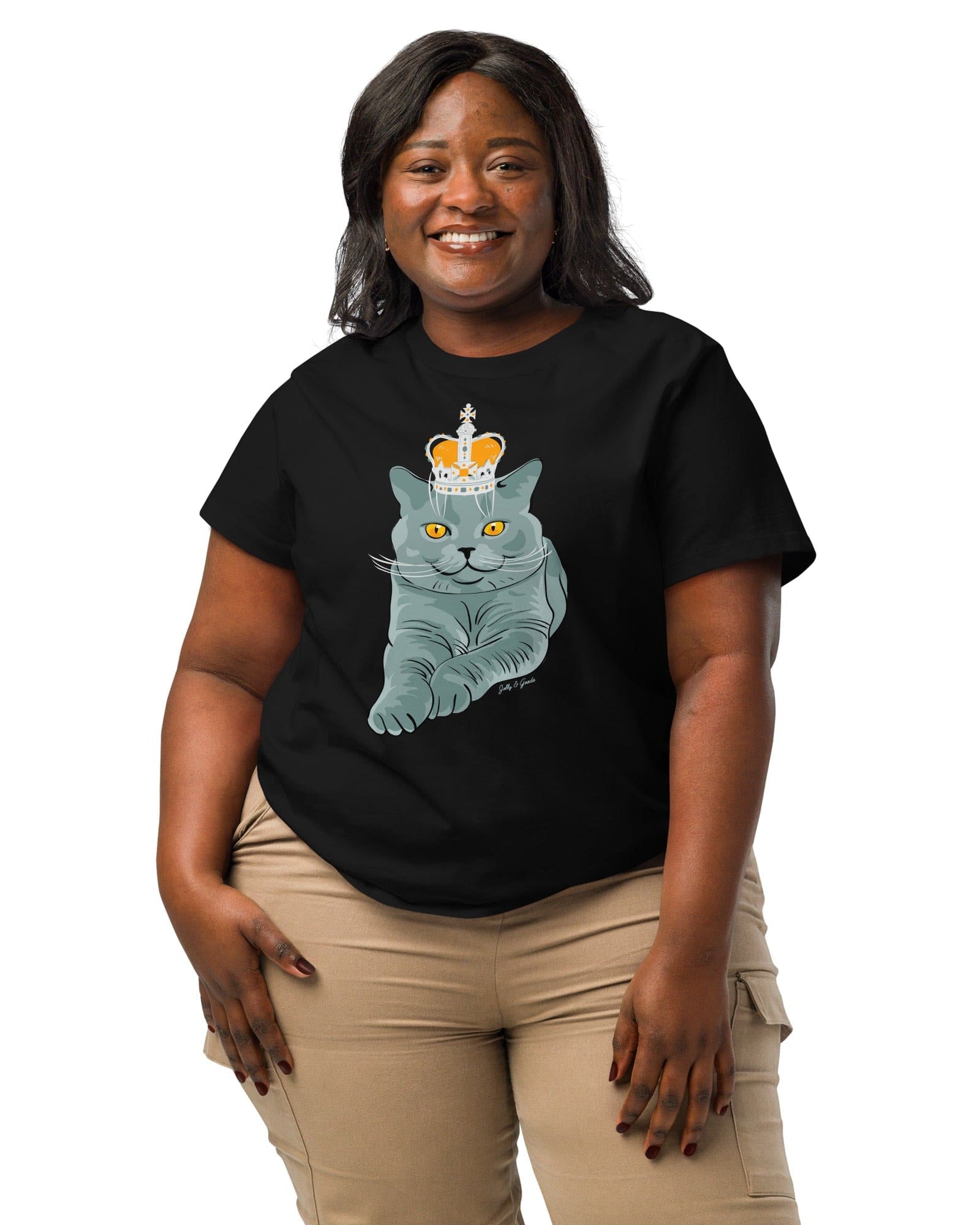 Jolly & Goode Women's Shirts Crowned British Blue Shorthair Cat T-Shirt | Women’s Organic Cotton Tee Cheeky British Style