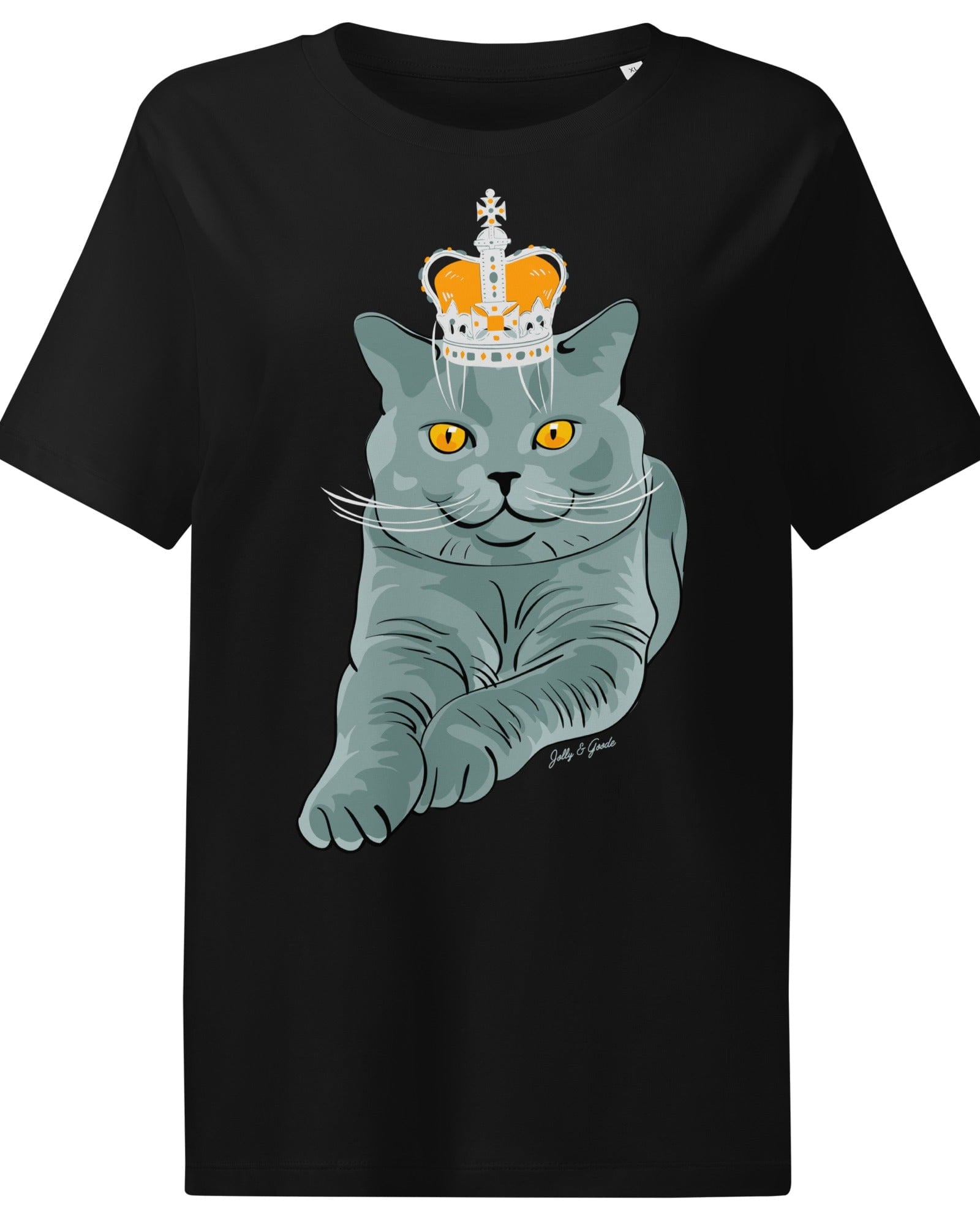 Jolly & Goode Women's Shirts Crowned British Blue Shorthair Cat T-Shirt | Women’s Organic Cotton Tee Cheeky British Style