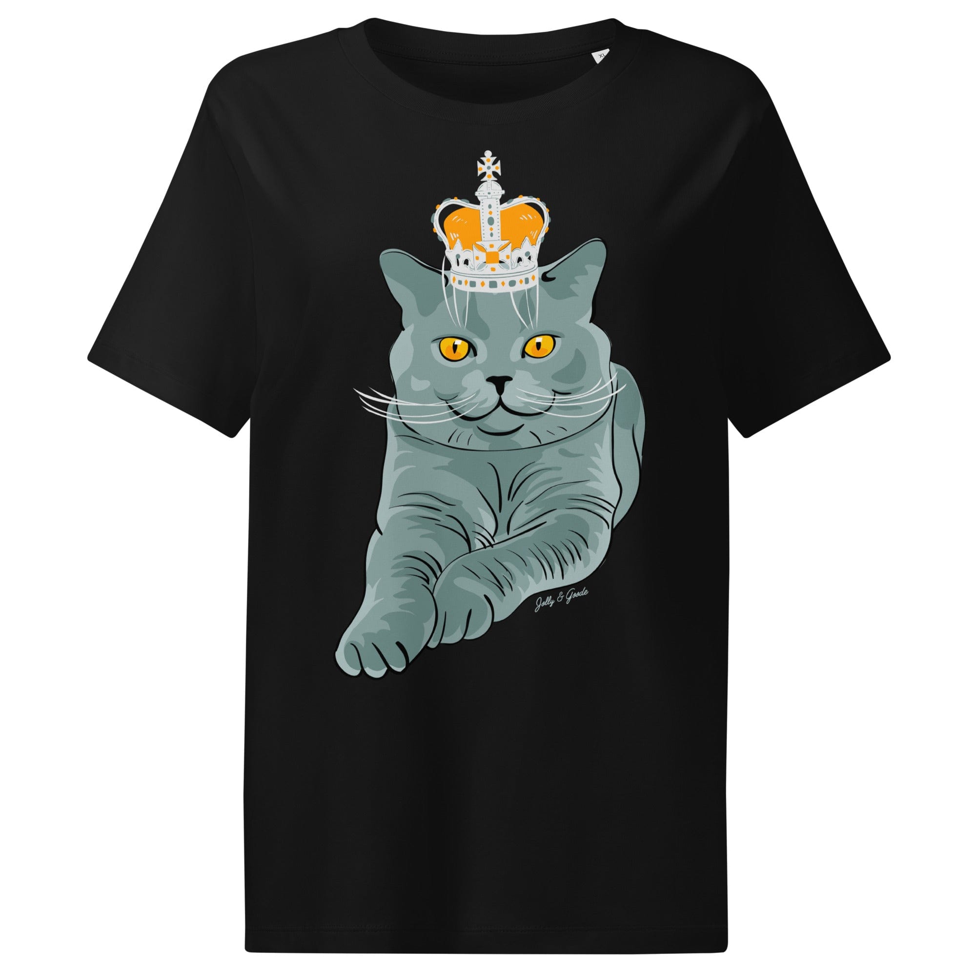 Jolly & Goode Women's Shirts Crowned British Blue Shorthair Cat T-Shirt | Women’s Organic Cotton Tee Cheeky British Style