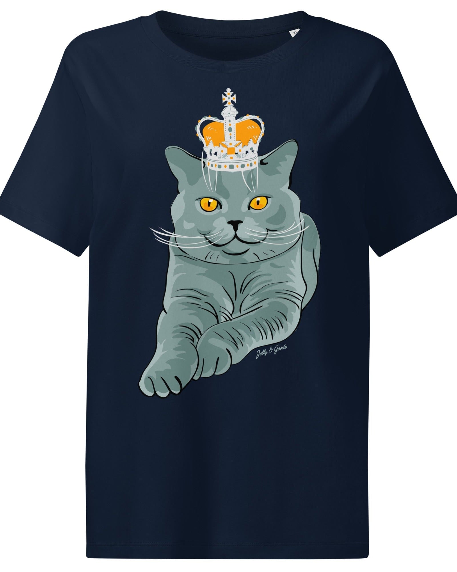 Jolly & Goode Women's Shirts Crowned British Blue Shorthair Cat T-Shirt | Women’s Organic Cotton Tee Cheeky British Style