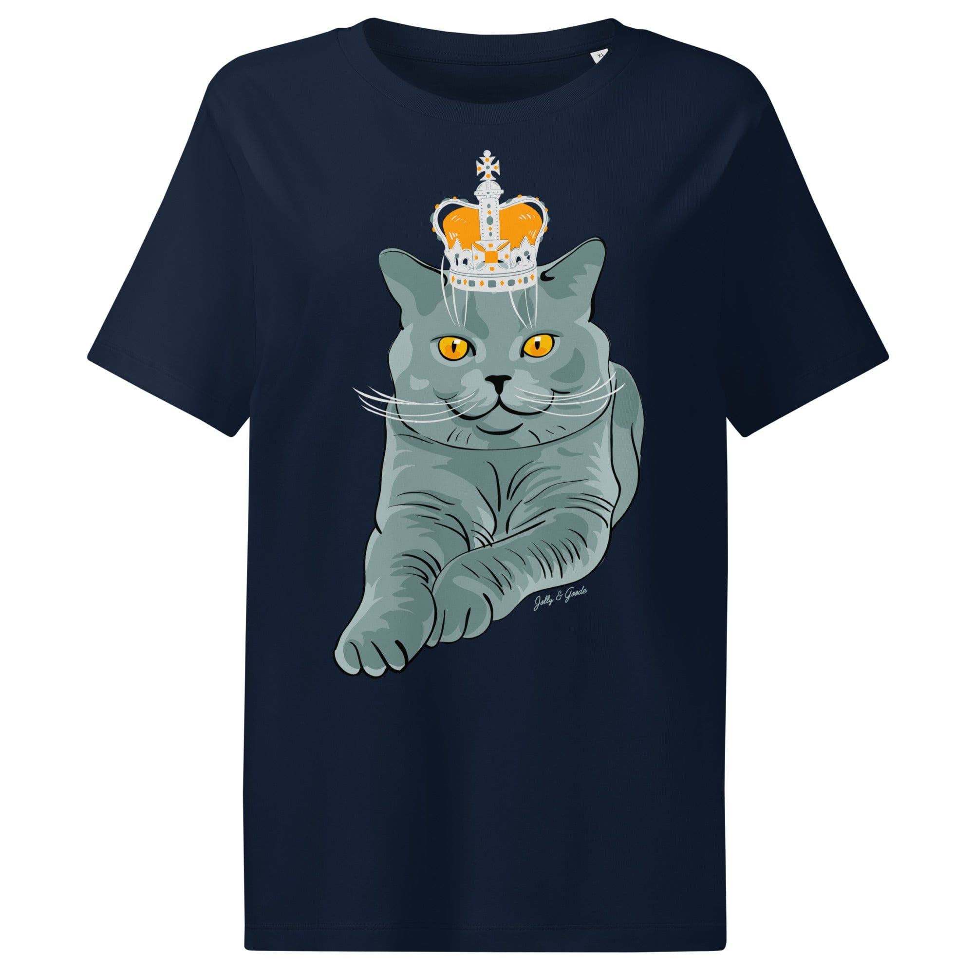 Jolly & Goode Women's Shirts Crowned British Blue Shorthair Cat T-Shirt | Women’s Organic Cotton Tee Cheeky British Style