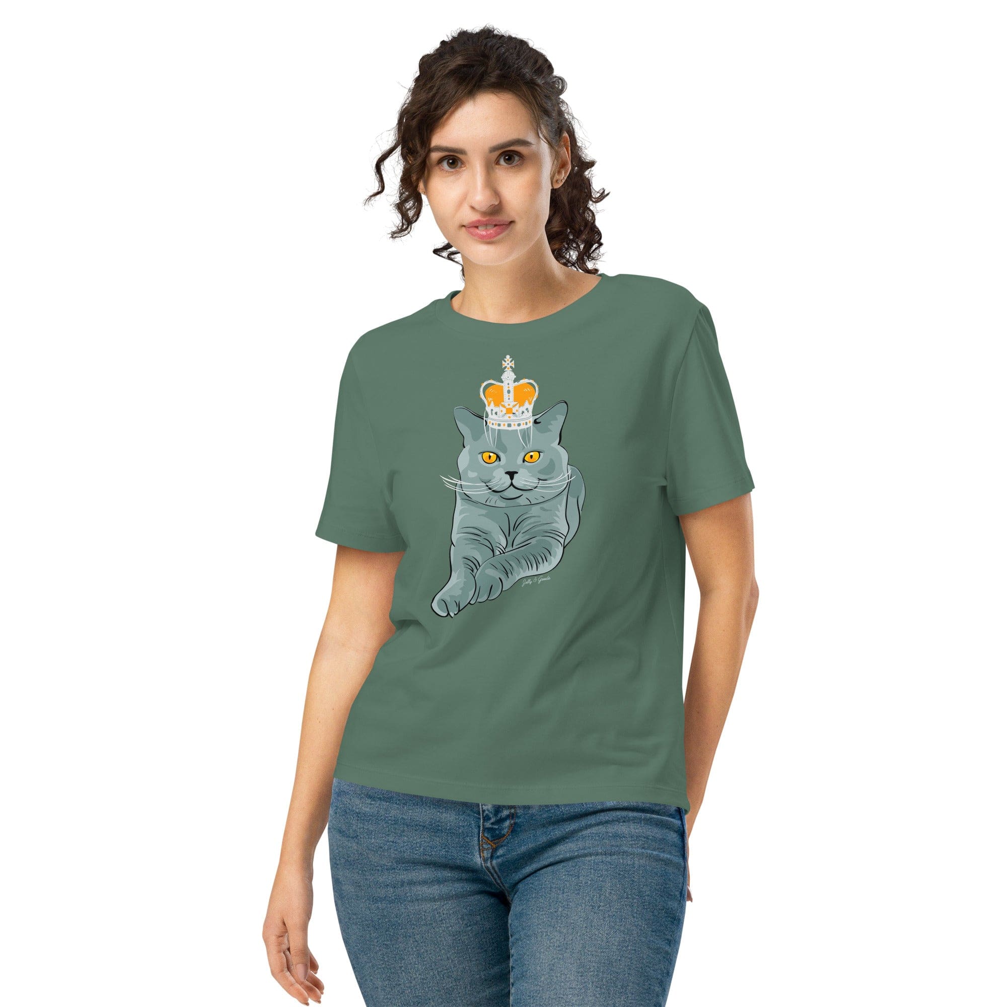 Jolly & Goode Women's Shirts Green Bay / S Crowned British Blue Shorthair Cat T-Shirt | Women’s Organic Cotton Tee Cheeky British Style