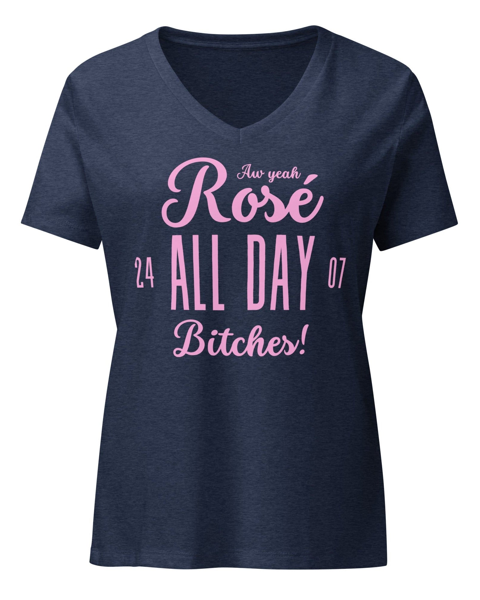 Jolly & Goode Women's Shirts Heather Navy / S Rosé All Day Bitches | Women’s Relaxed V-neck T-shirt Cheeky British Style