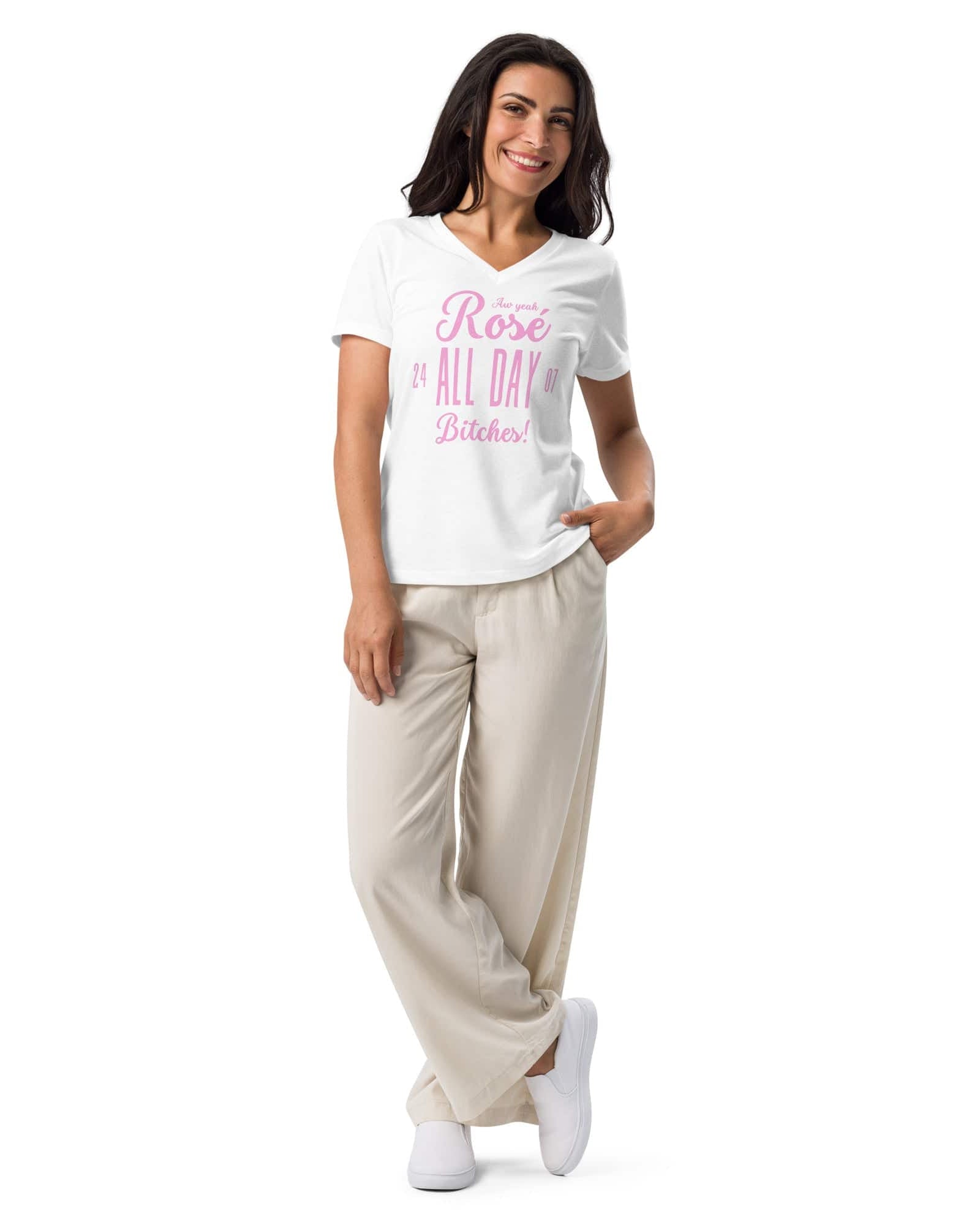 Jolly & Goode Women's Shirts Rosé All Day Bitches | Women’s Relaxed V-neck T-shirt Cheeky British Style