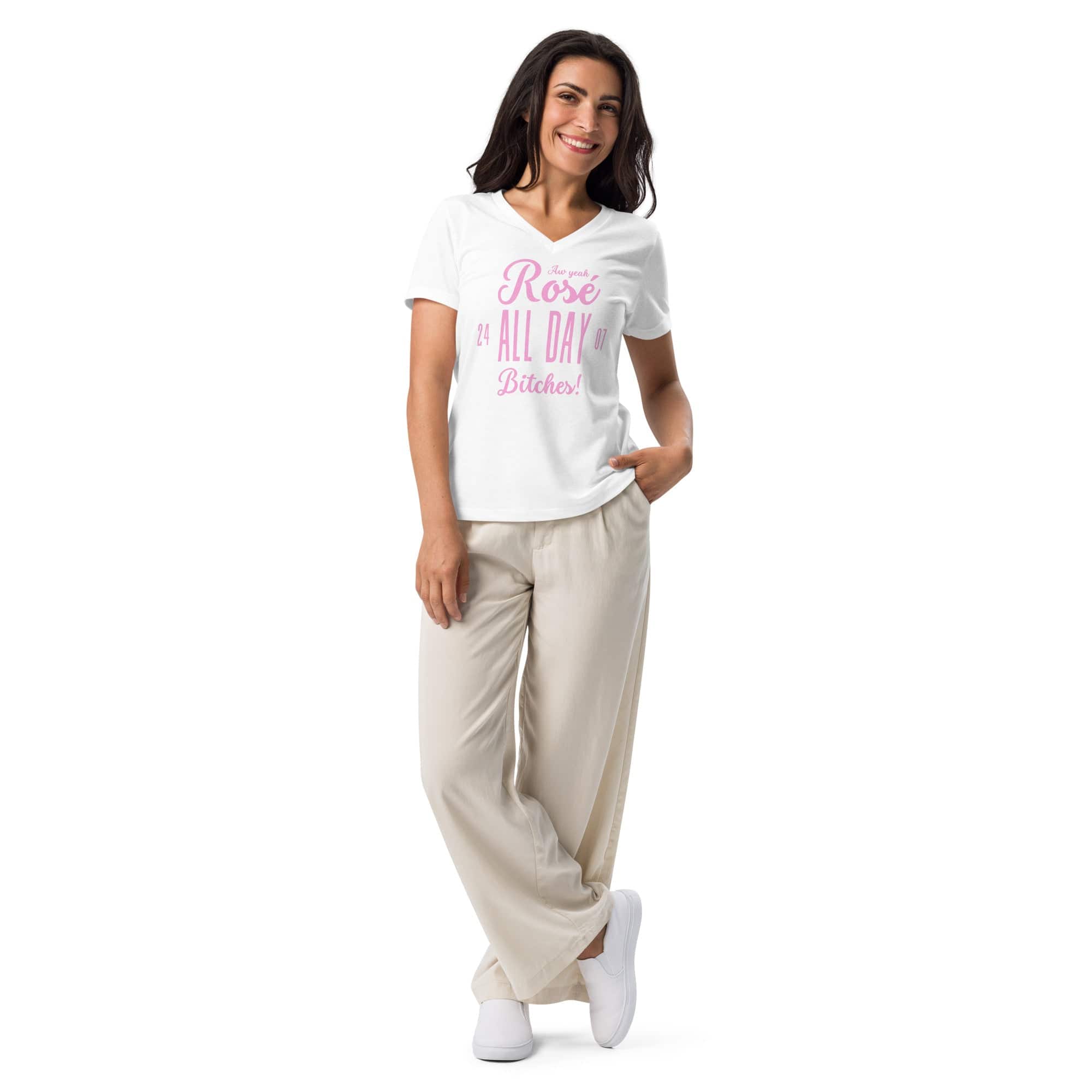 Jolly & Goode Women's Shirts Rosé All Day Bitches | Women’s Relaxed V-neck T-shirt Cheeky British Style