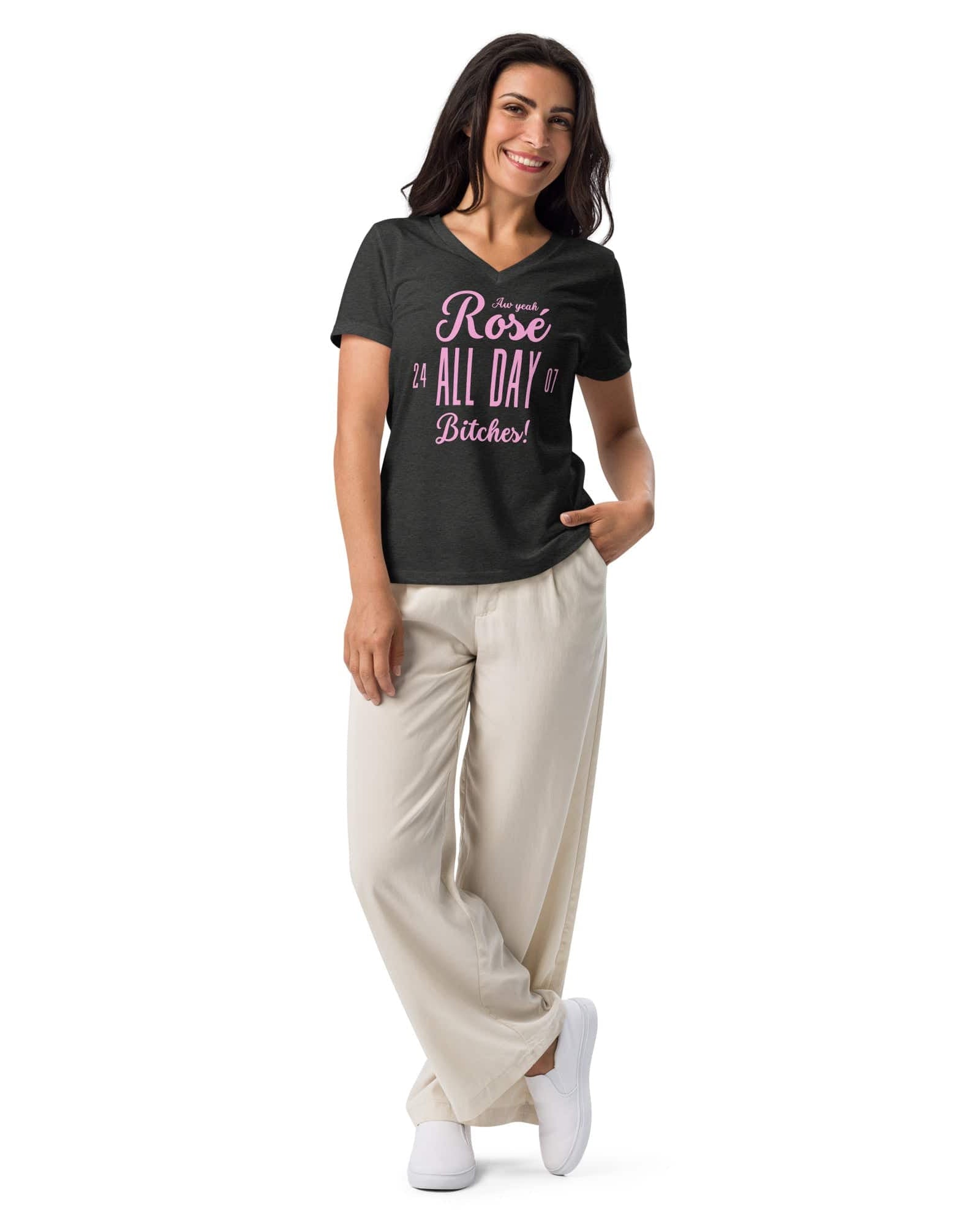 Jolly & Goode Women's Shirts Rosé All Day Bitches | Women’s Relaxed V-neck T-shirt Cheeky British Style
