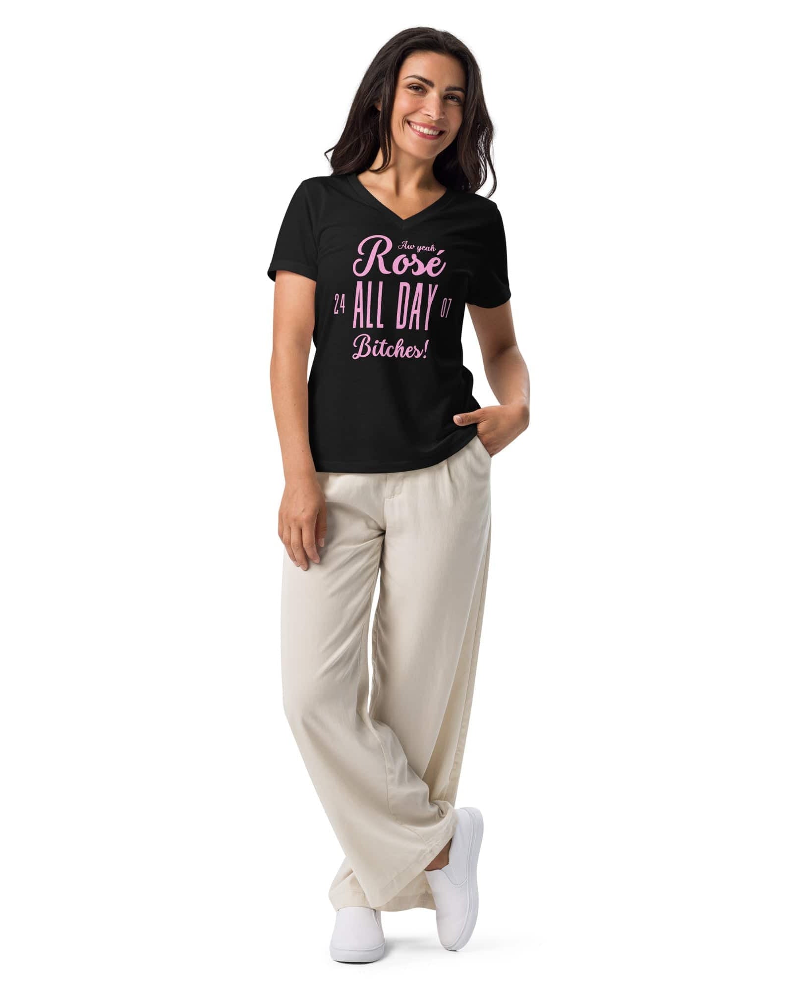 Jolly & Goode Women's Shirts Rosé All Day Bitches | Women’s Relaxed V-neck T-shirt Cheeky British Style